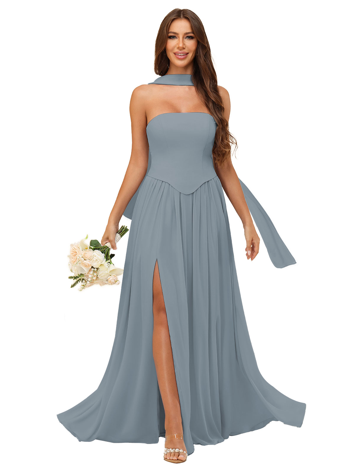 A-line Strapless Chiffon Silt Bridesmaid Dress #BM2507038