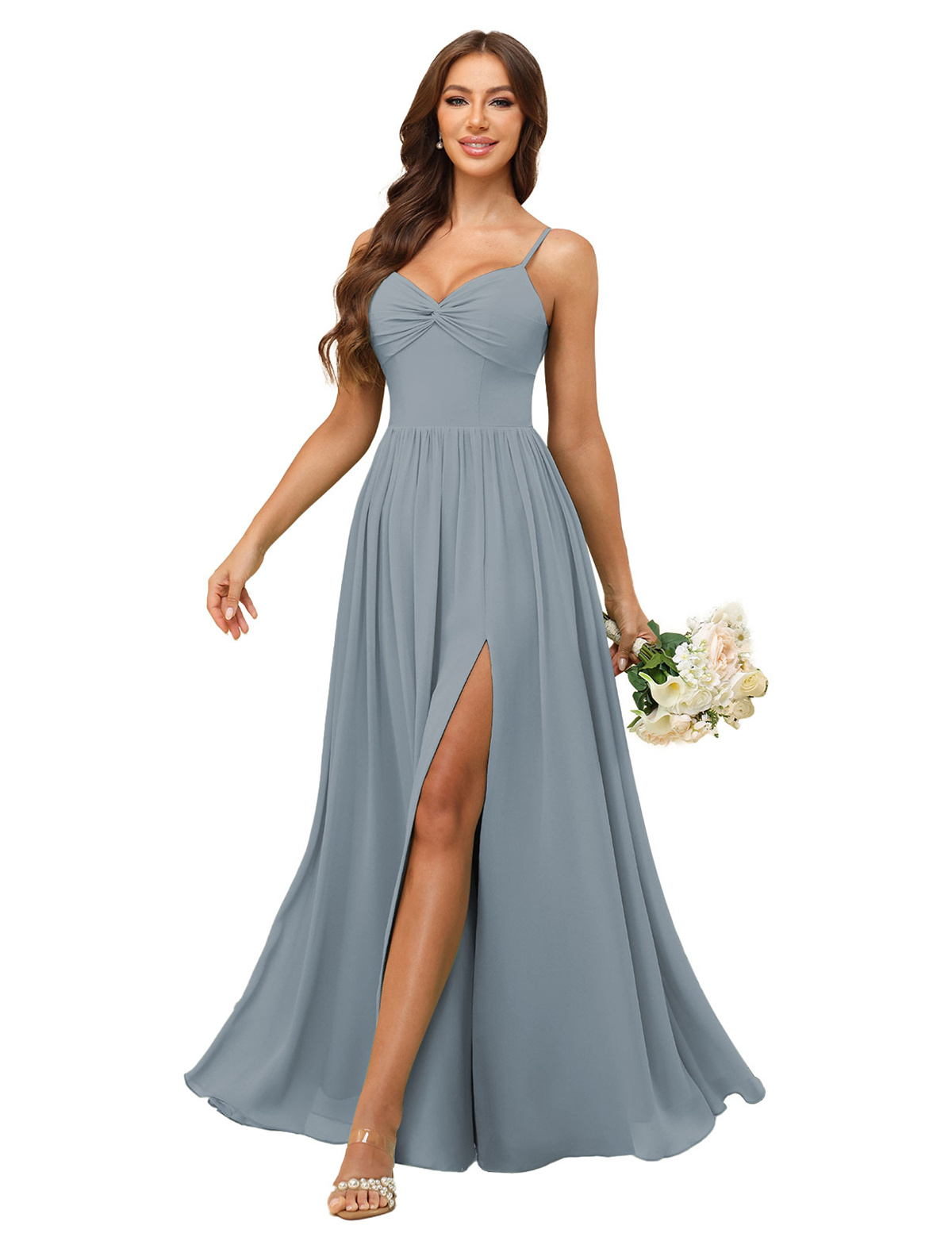 A-line Sweetheart Spaghetti Straps Chiffon Slit Bridesmaid Dress #BM2504082