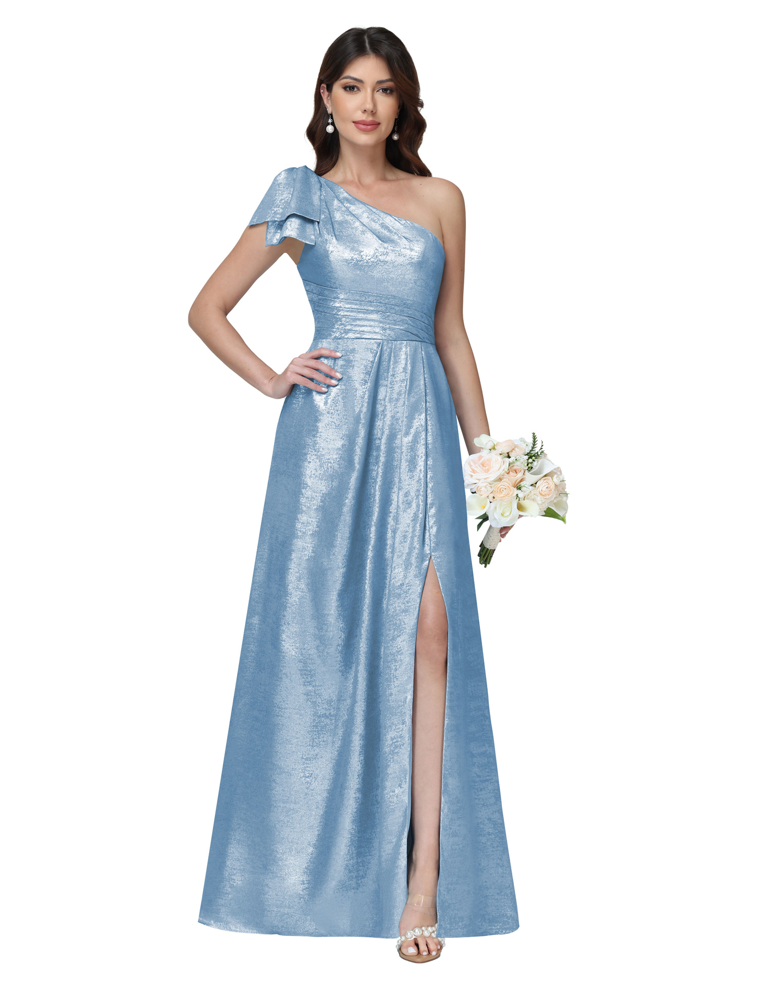 A-line One Shoulder Lace Up Sleeveless Silt Bridesmaid Dress #BM2512052