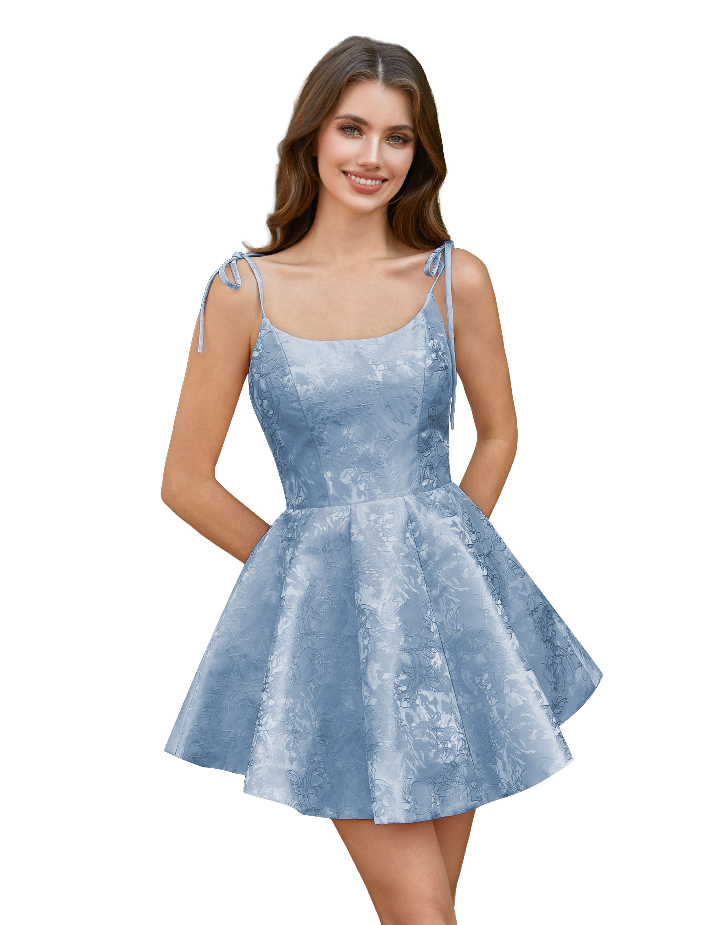  A-Line Spaghetti Straps Satin Homecoming Dress with Pockets #HC2402238