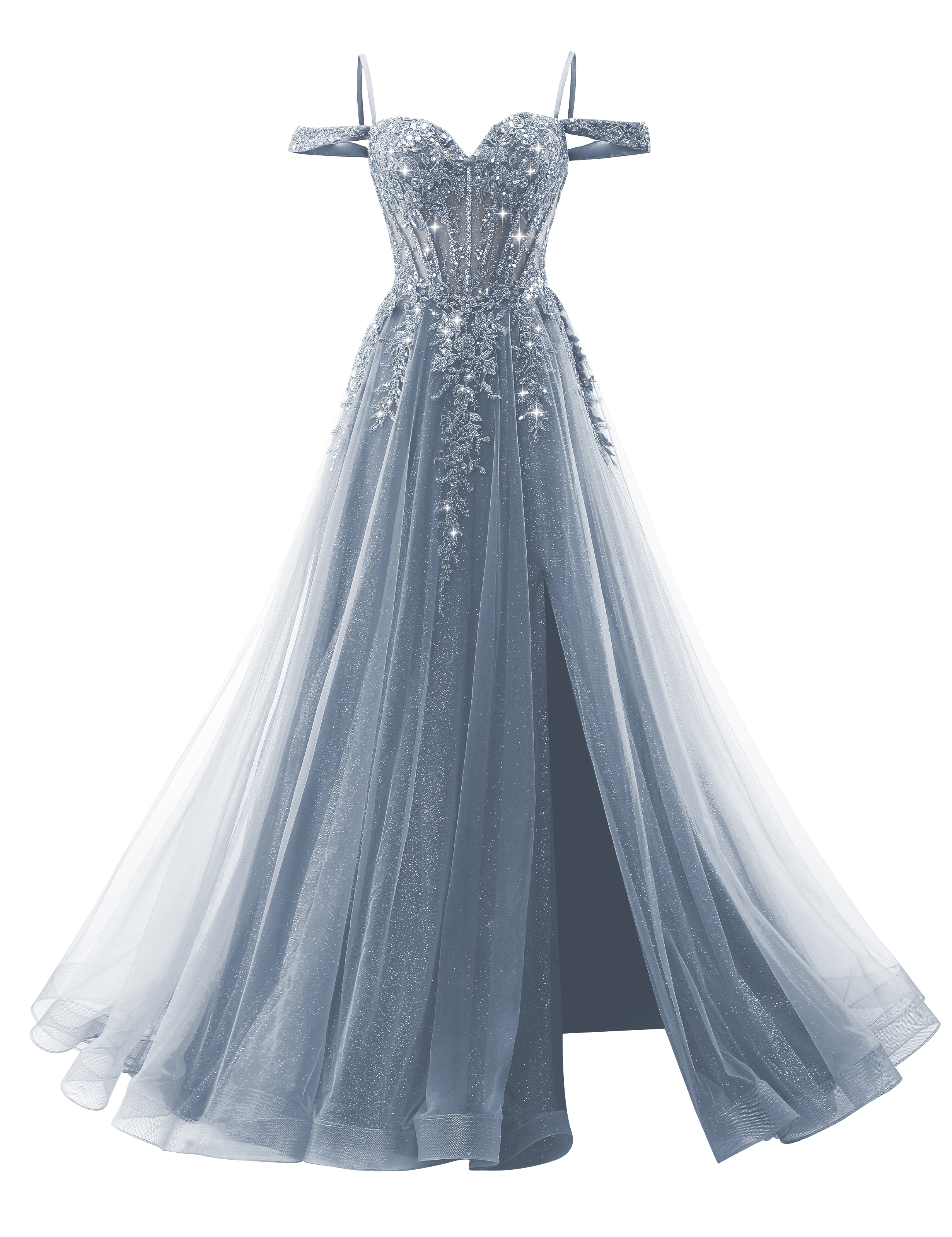 A-line Sweetheart Off Shoulder Corset Lace Appliques Sparkly Tulle Prom Dress #PR2511040