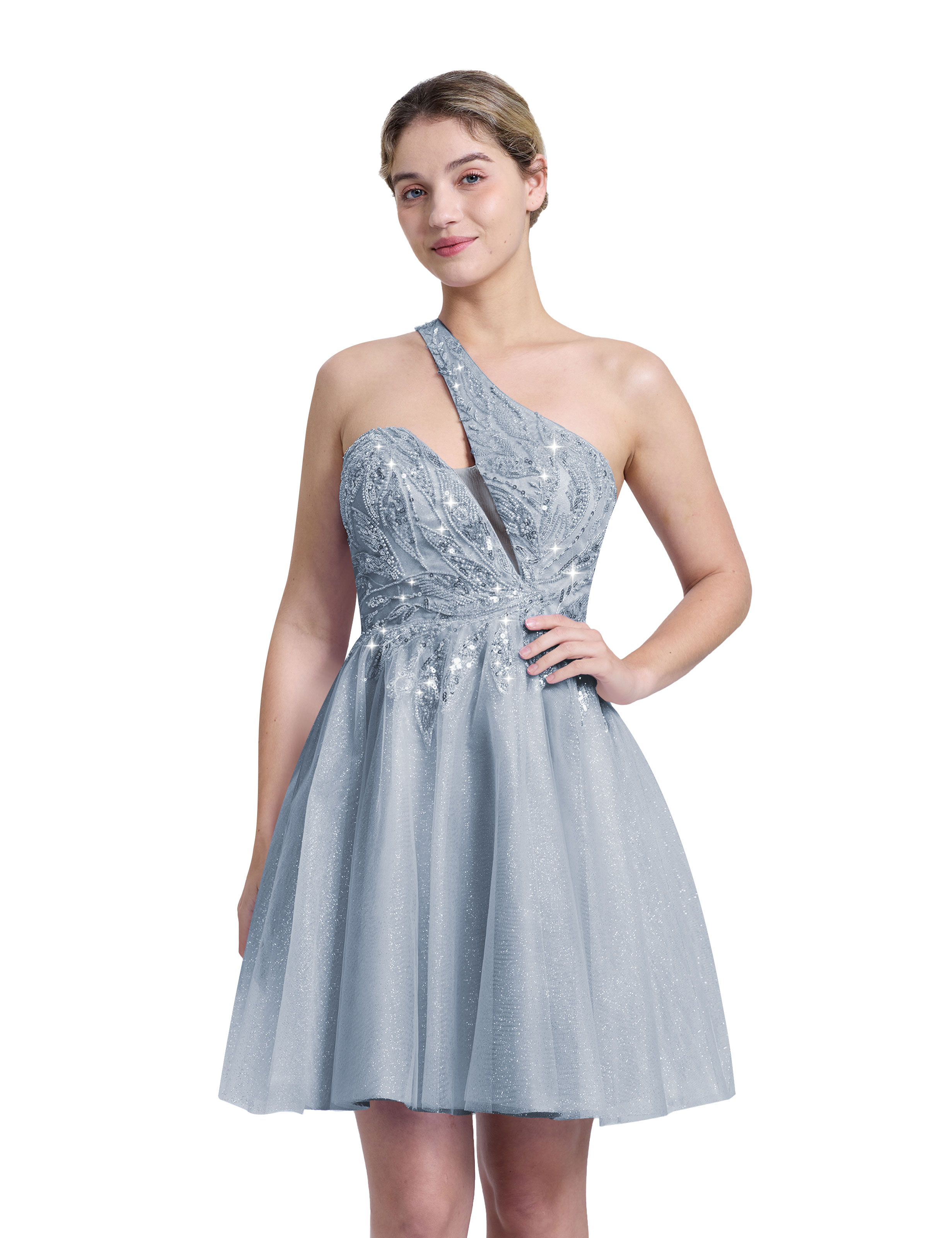 A-line One Shoulder Sequin Lace Beaded Cocktail Party Homecoming Dress #HC2604029
