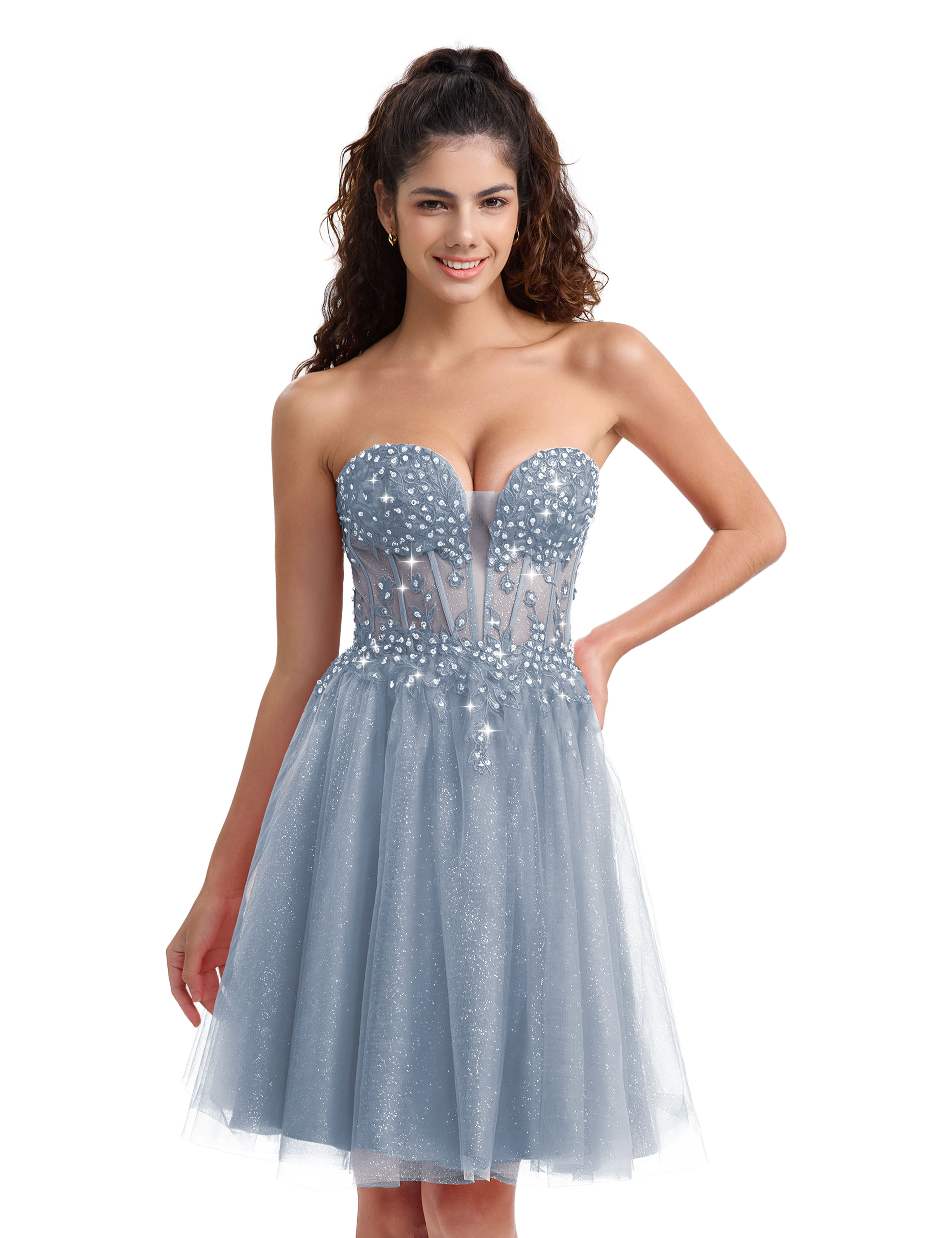 A-line Sweetheart Tulle Lace Appliques Homecoming Dress #HC2604033