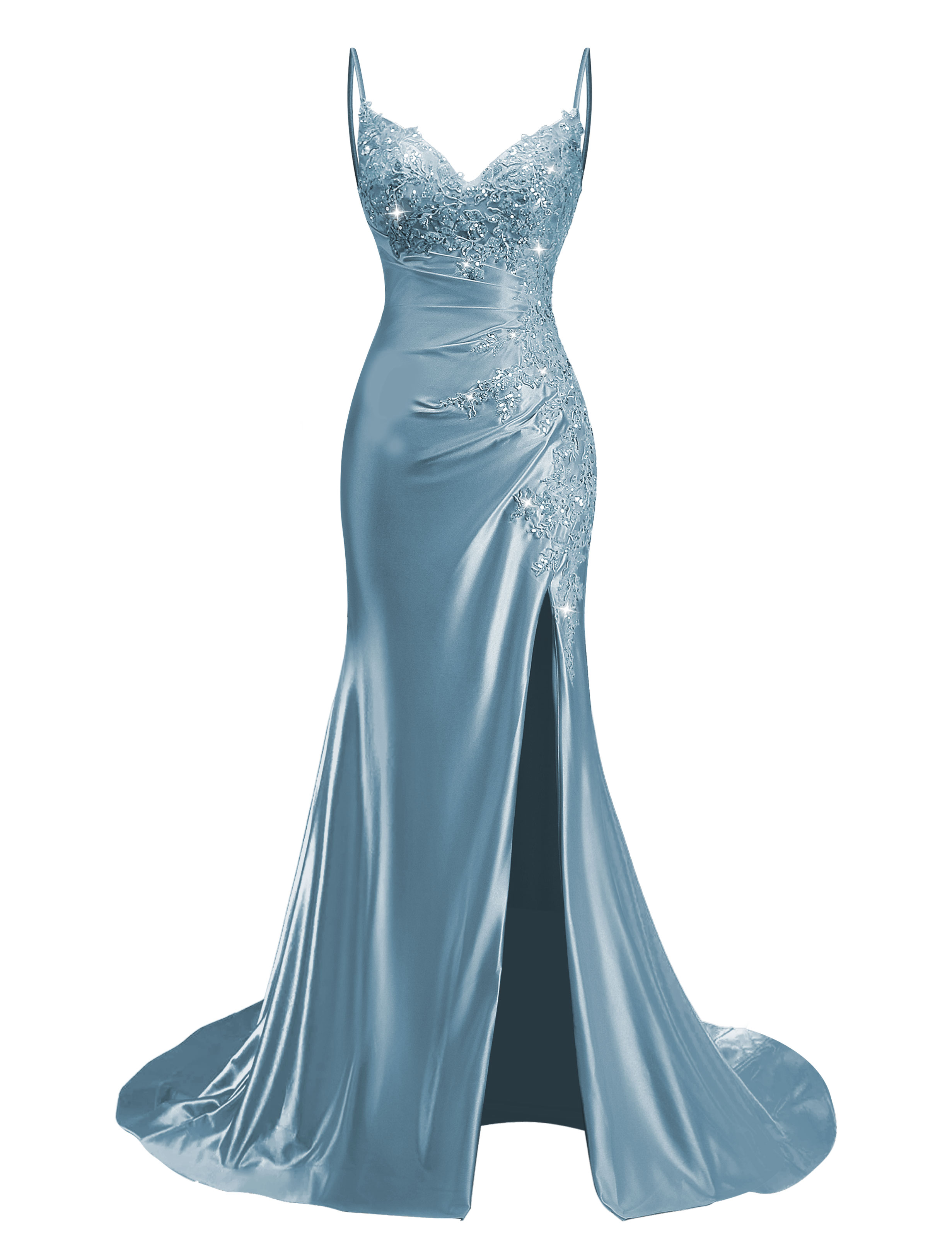 Mermaid V-neck Spaghetti Straps Beaded Lace Appliques Prom Dress #PR2510012