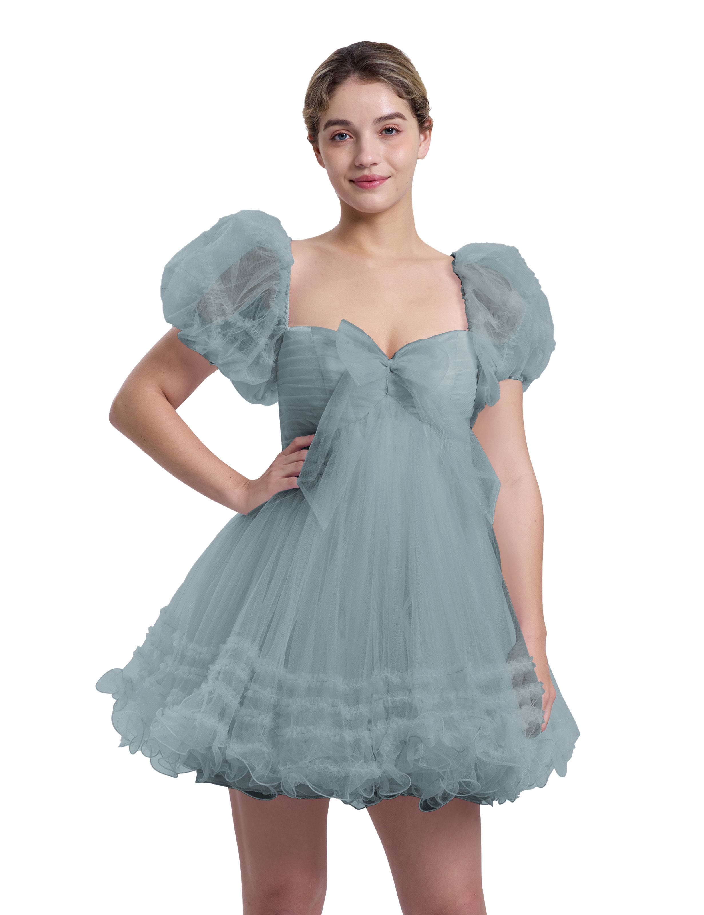 A-line Sweetheart Ruffles Tulle Puffy Sleeves Homecoming Dress #HC2401063