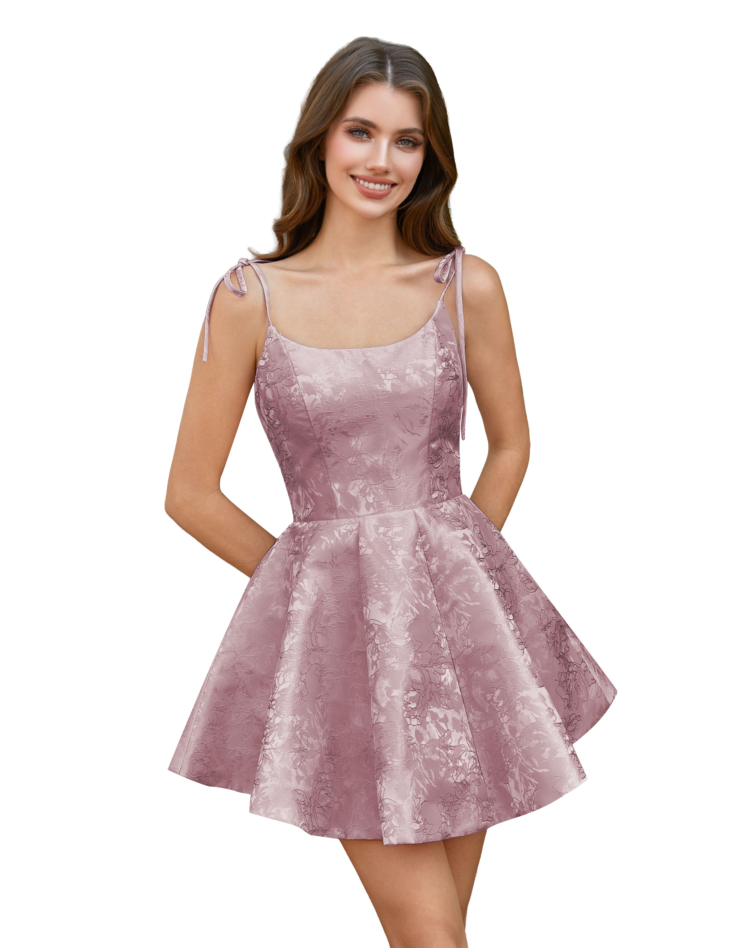  A-Line Spaghetti Straps Satin Homecoming Dress with Pockets #HC2402238