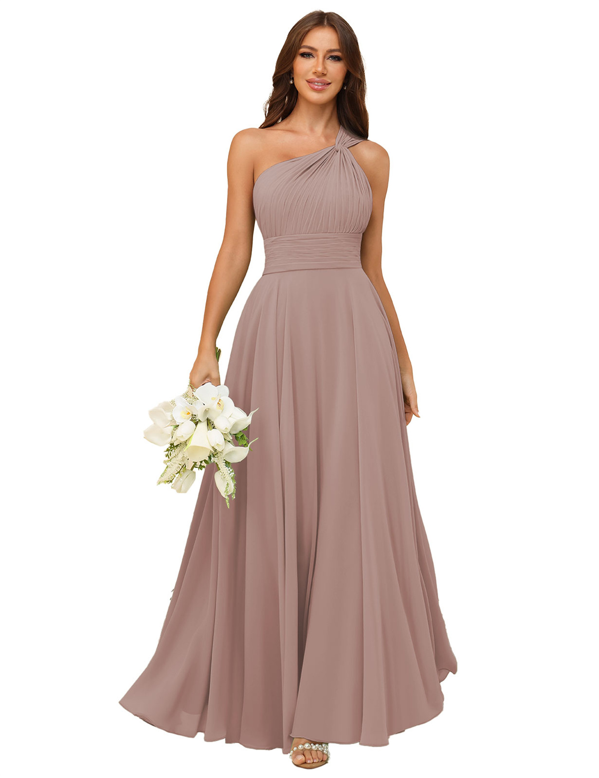 A-line One Shoulder Chiffon Bridesmaid Dress #BM2503027