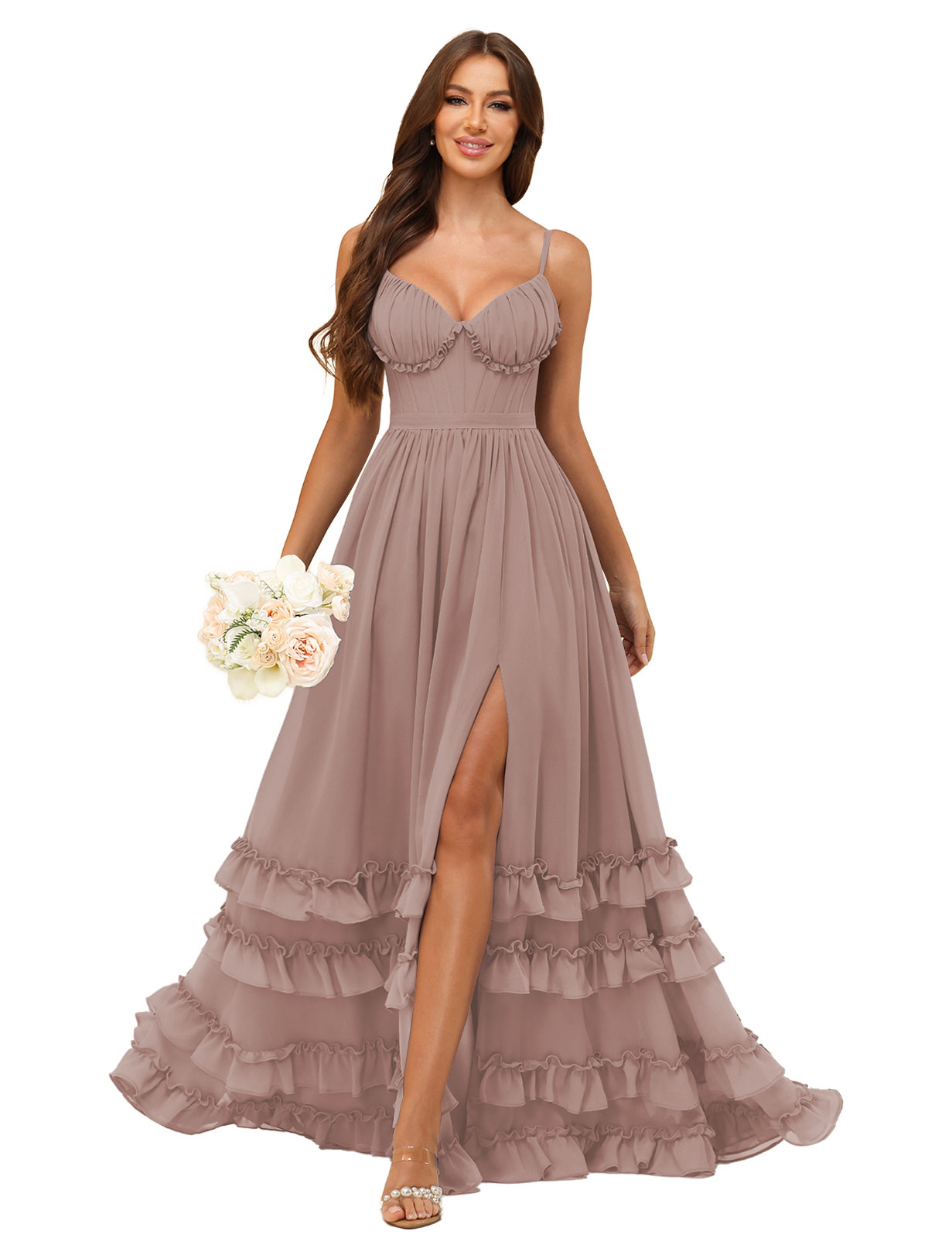 A-line Sweetheart Spaghetti Straps Chiffon Silt Ruffles Bridesmaid Dress #BM2507033