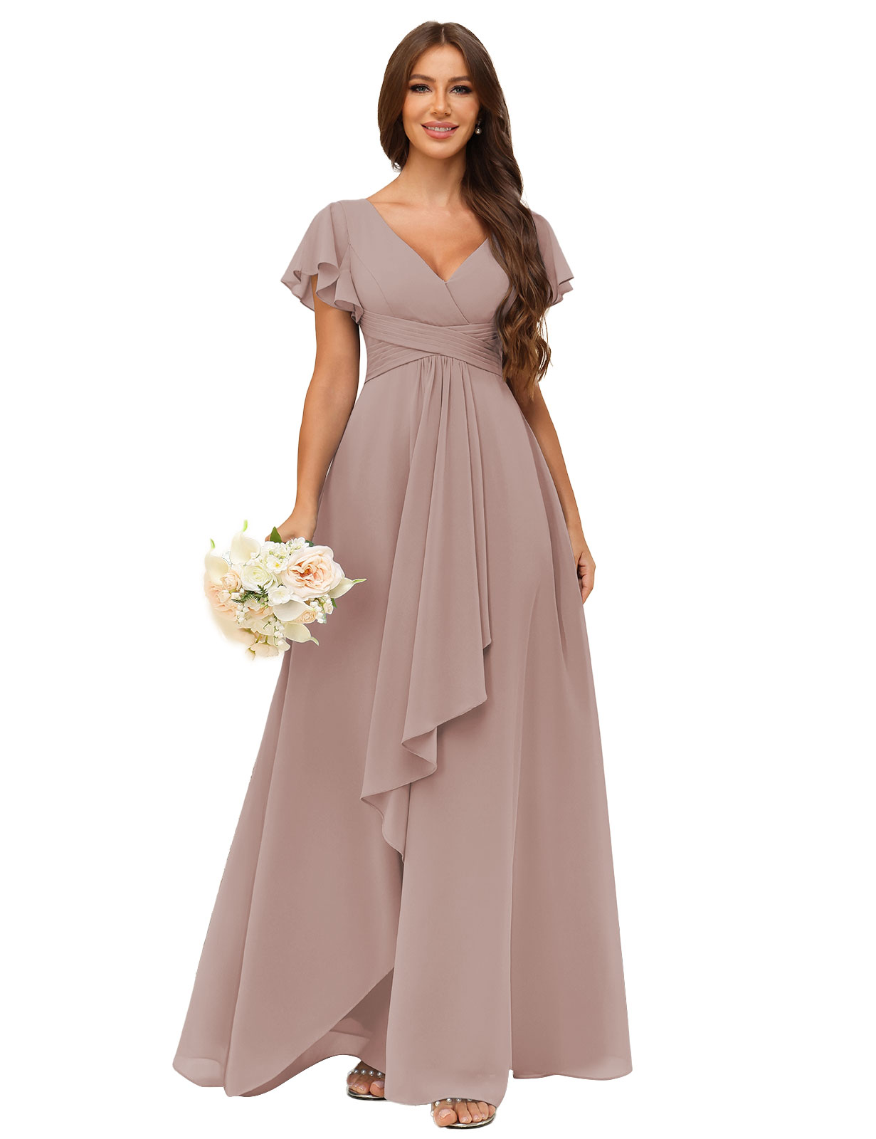 A-line V-neck Chiffon Silt Bridesmaid Dress #BM2507217