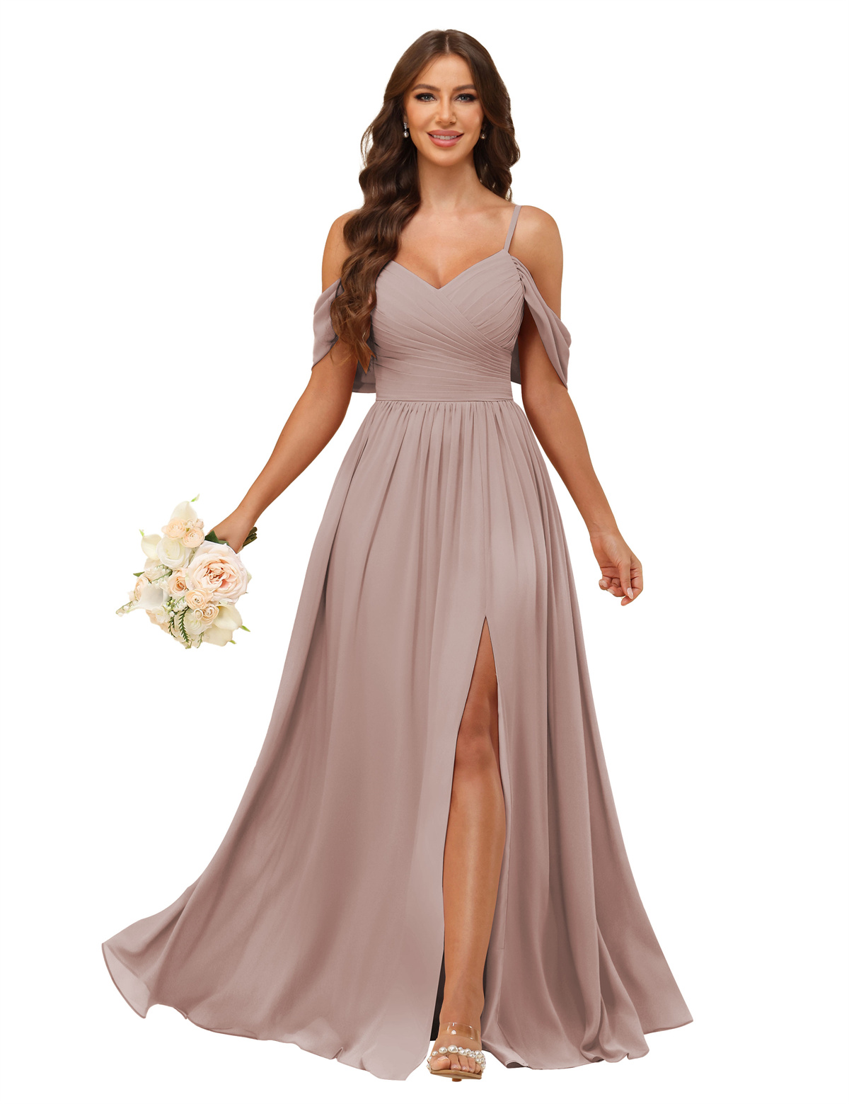 A-line V-neck Spaghetti Straps Chiffon Bridesmaid Dress #BM2507135