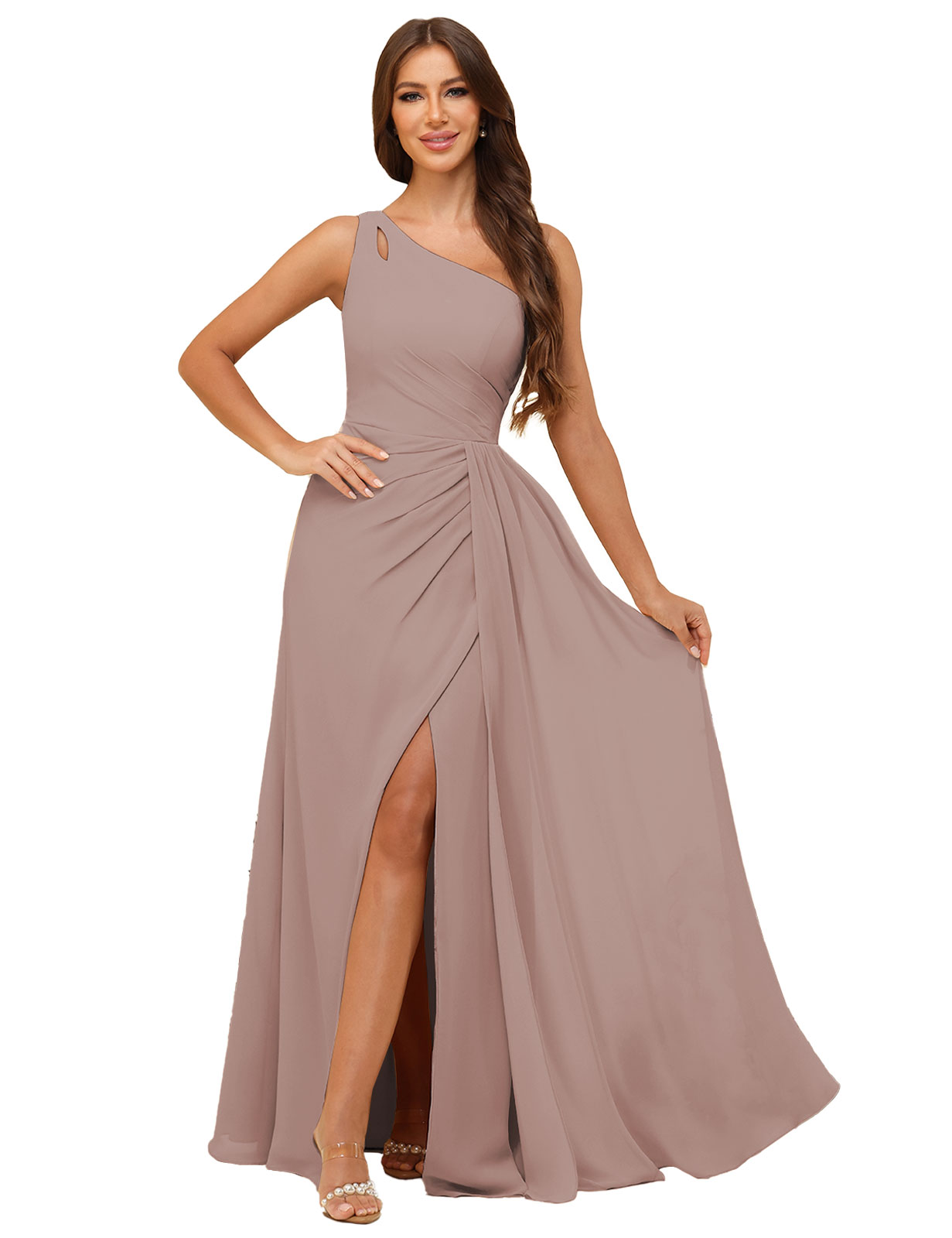A-line One Shoulder  Silt Chiffon Bridesmaid Dress #BM2503006
