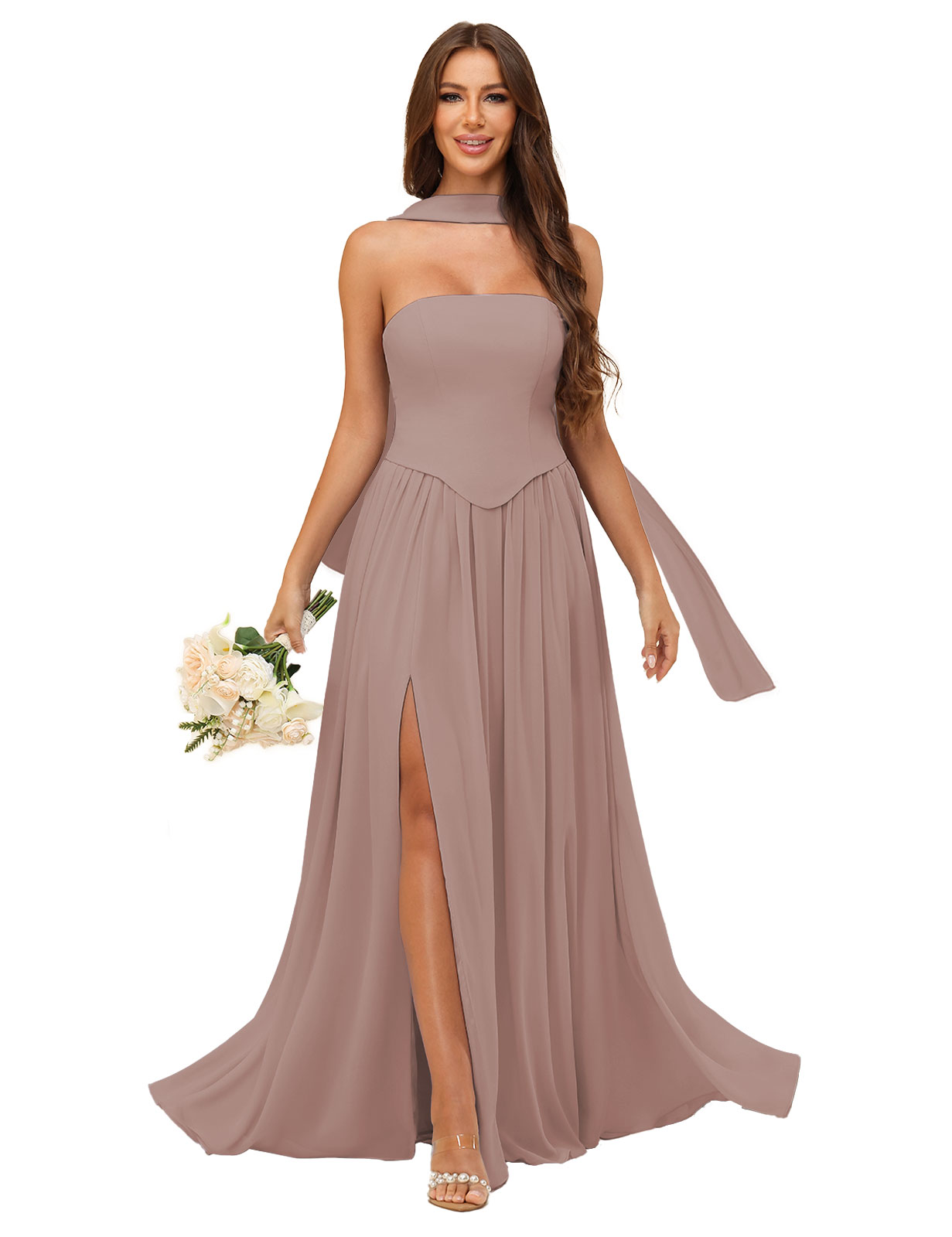 A-line Strapless Chiffon Silt Bridesmaid Dress #BM2507038