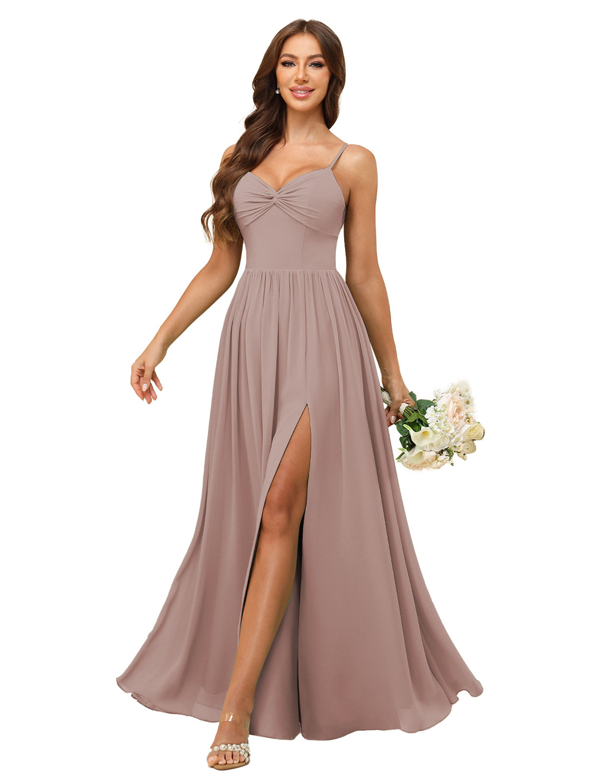 A-line Sweetheart Spaghetti Straps Chiffon Slit Bridesmaid Dress #BM2504082