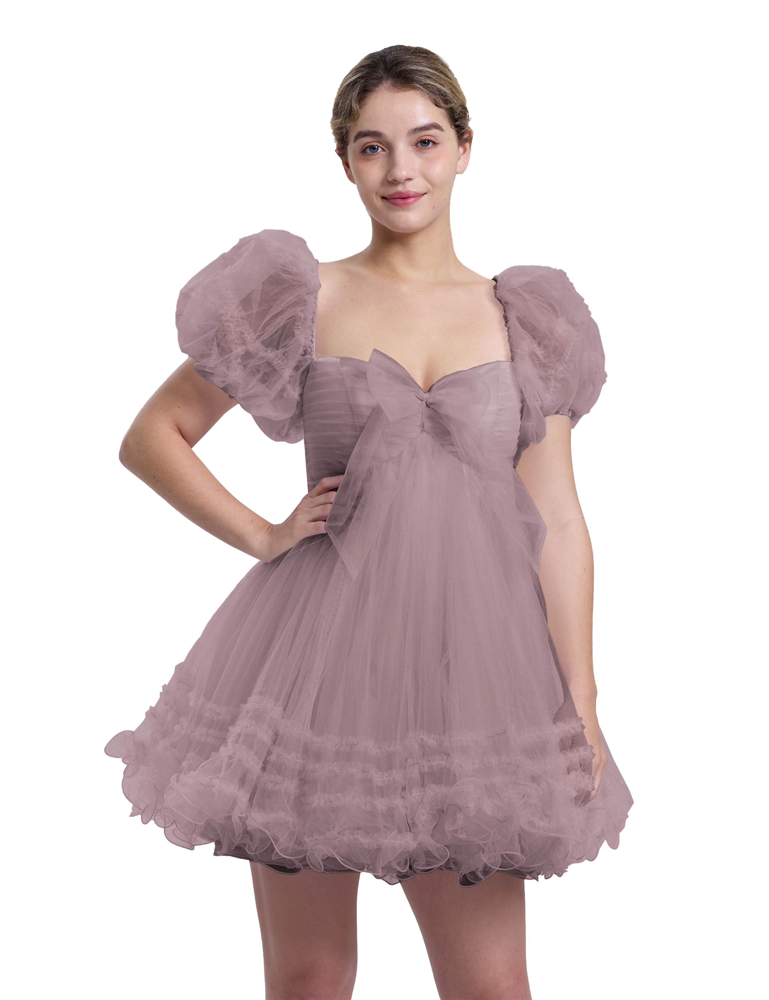 A-line Sweetheart Ruffles Tulle Puffy Sleeves Homecoming Dress #HC2401063