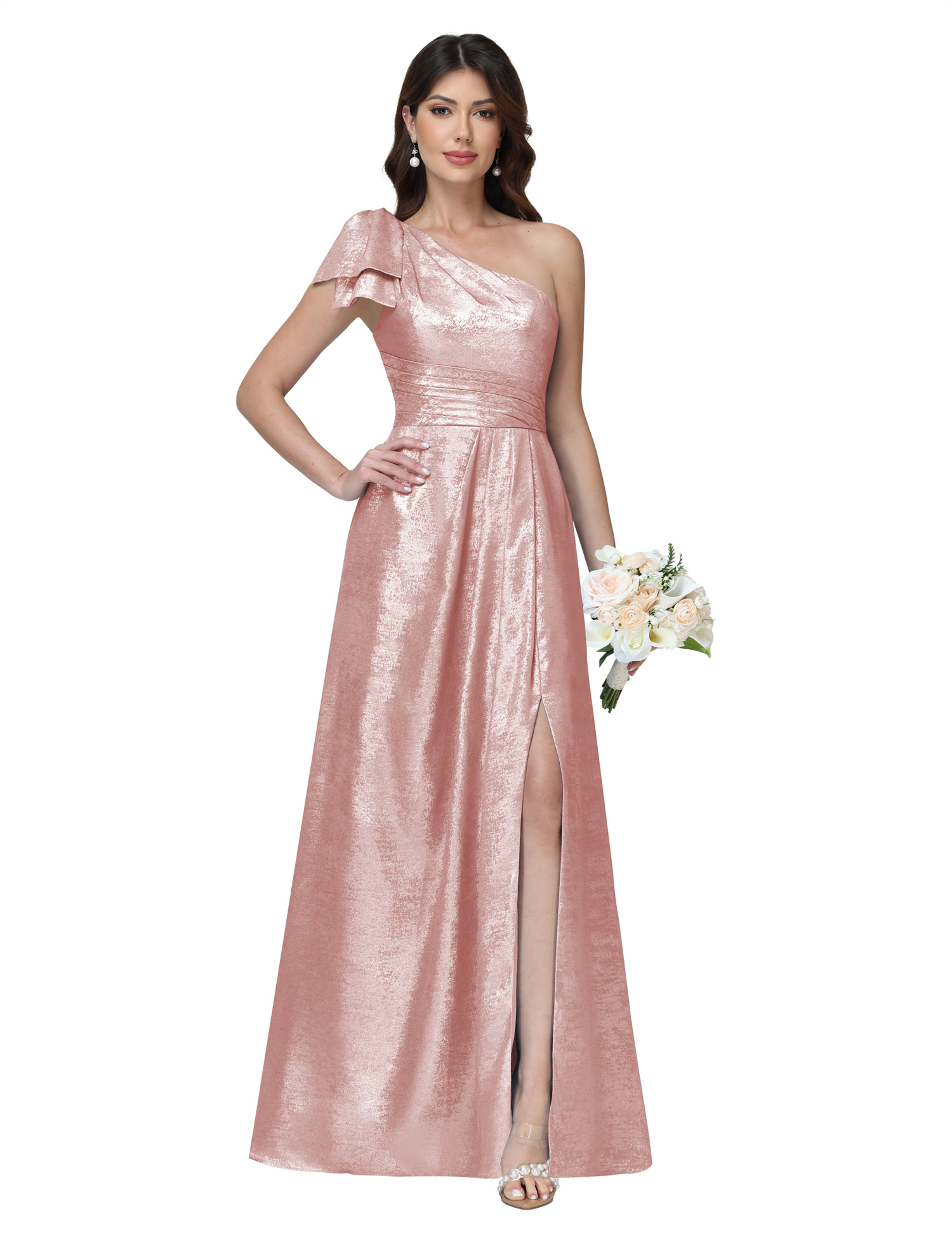 A-line One Shoulder Lace Up Sleeveless Silt Bridesmaid Dress #BM2512052