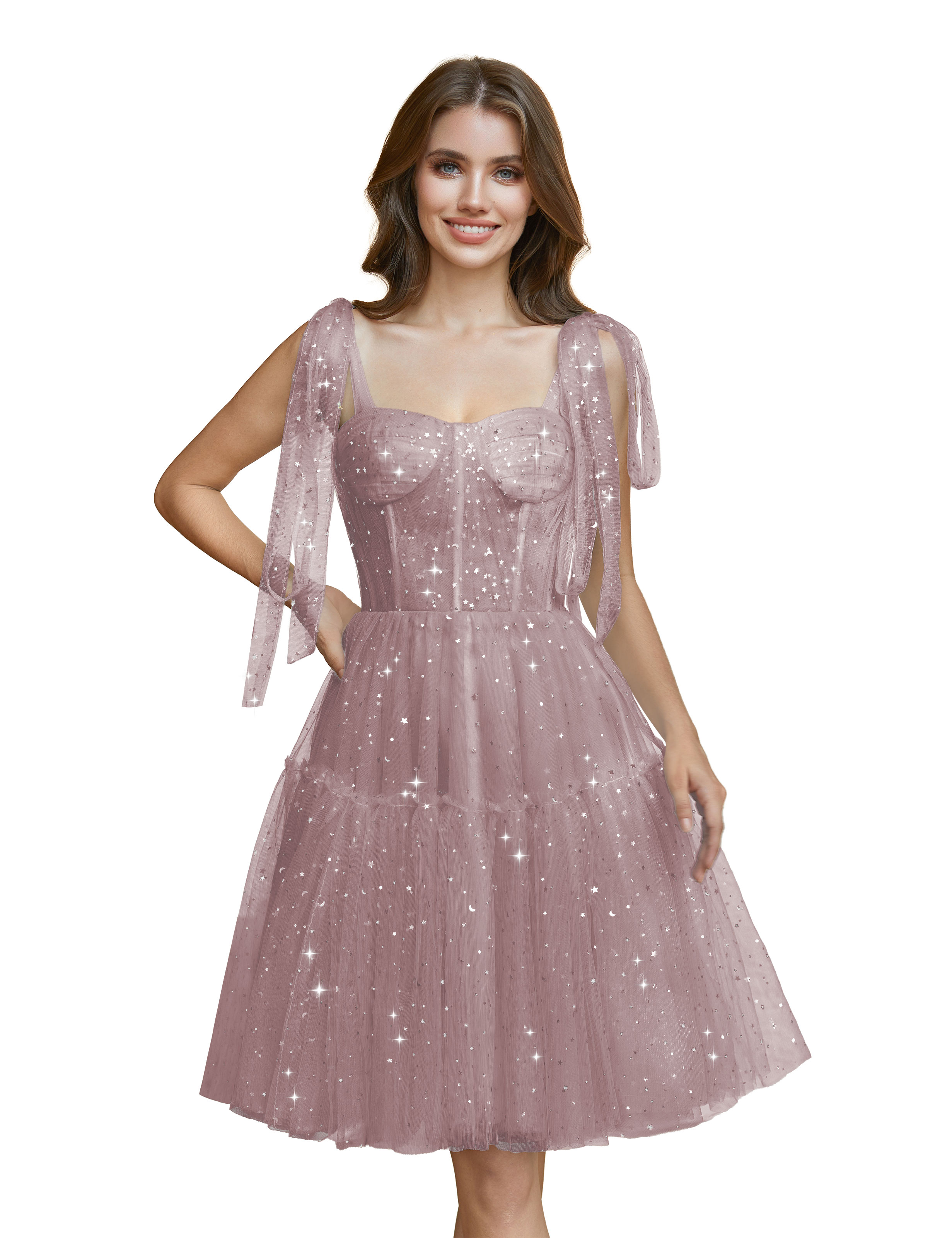 Sparkly Tulle Spaghetti Straps Cocktail Party Gown Sequin Homecoming Dress #HC2401765