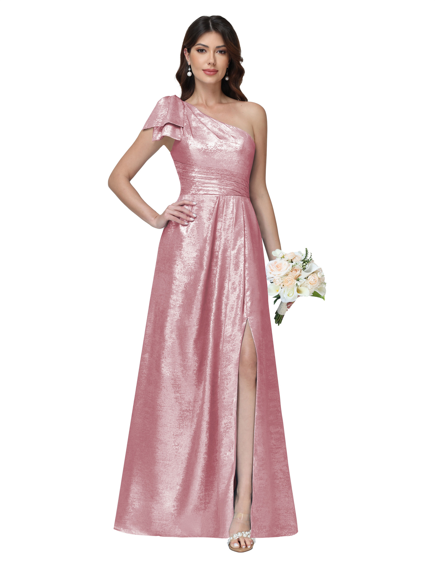 A-line One Shoulder Lace Up Sleeveless Silt Bridesmaid Dress #BM2512052