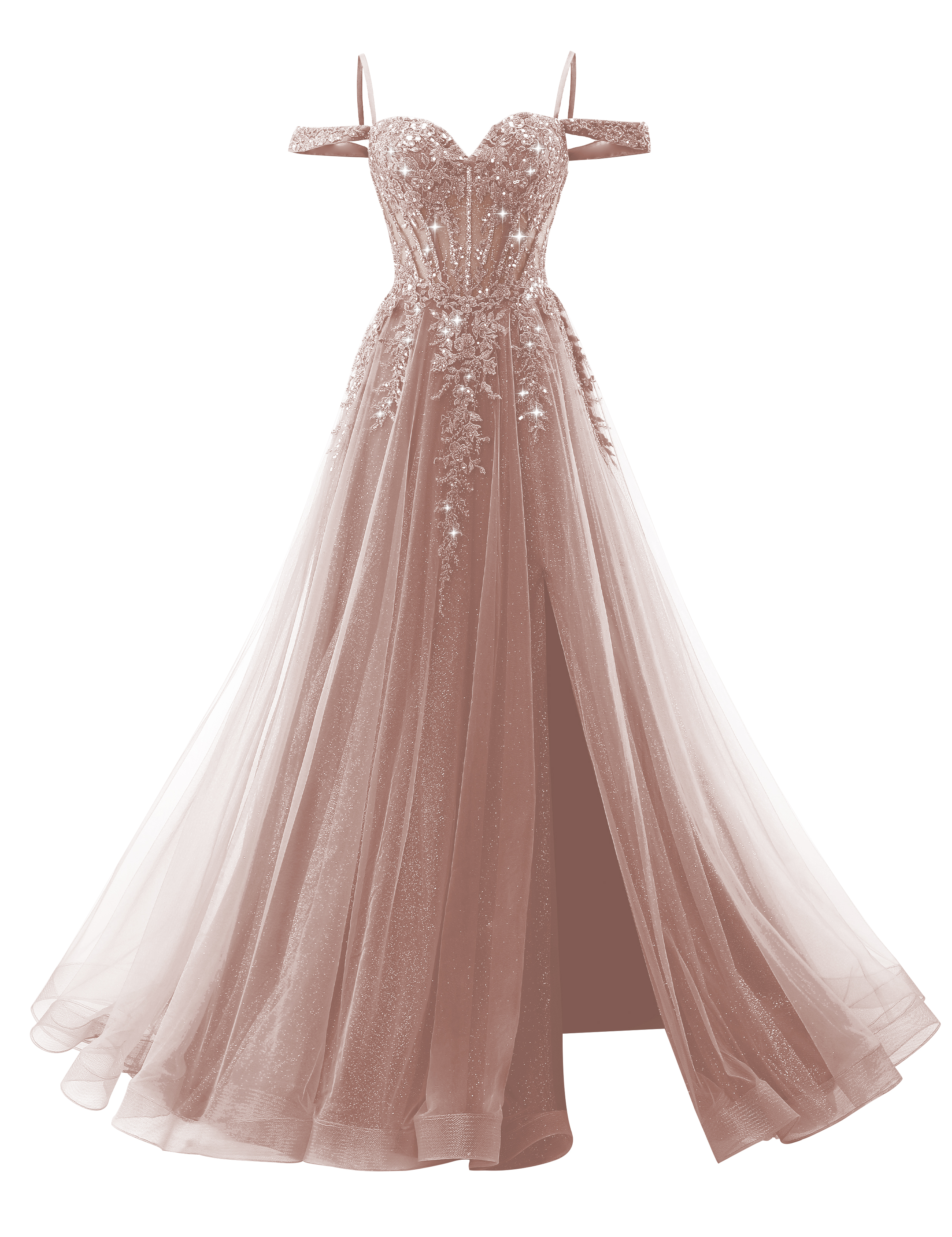 A-line Sweetheart Off Shoulder Corset Lace Appliques Sparkly Tulle Prom Dress #PR2511040