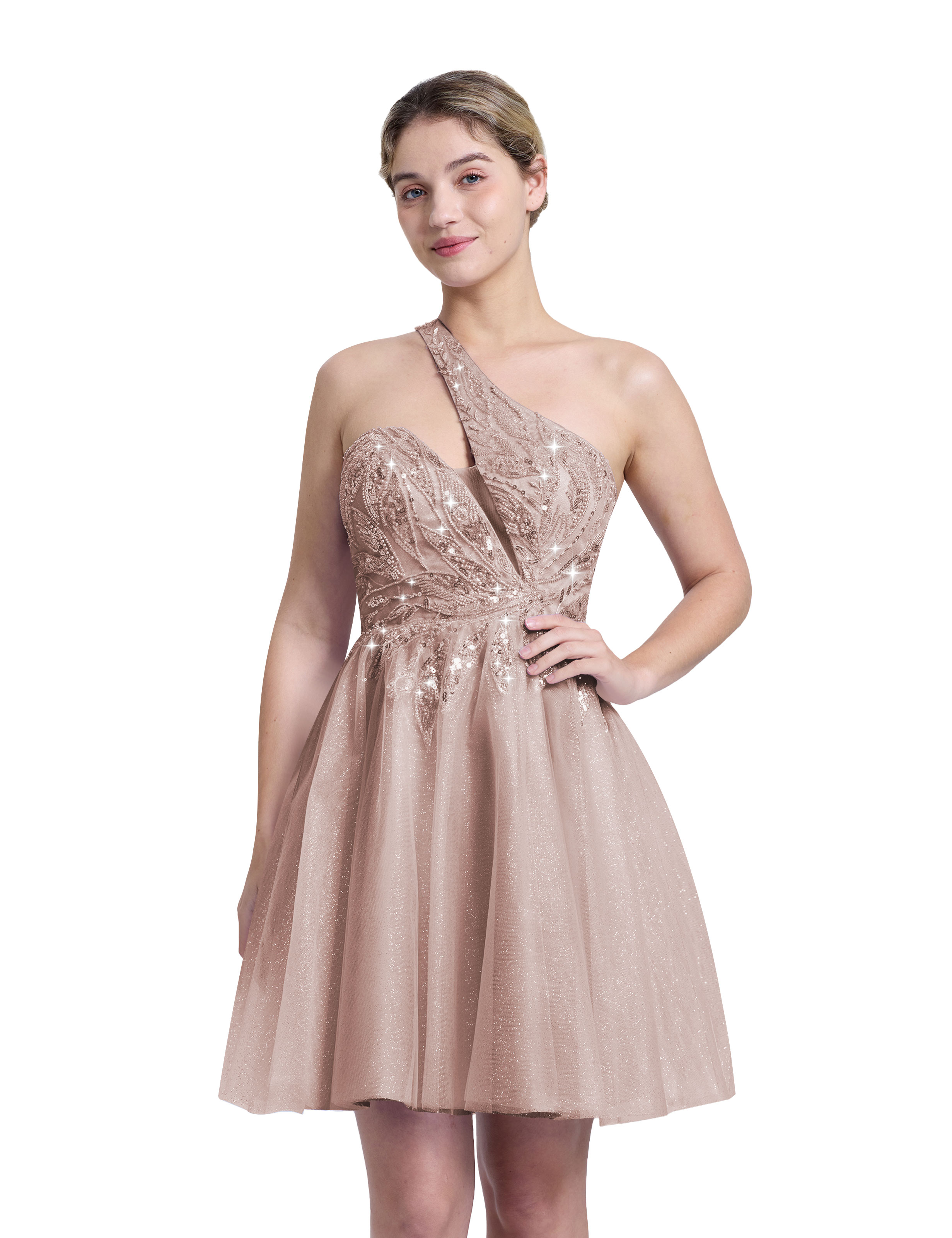 A-line One Shoulder Sequin Lace Beaded Cocktail Party Homecoming Dress #HC2604029