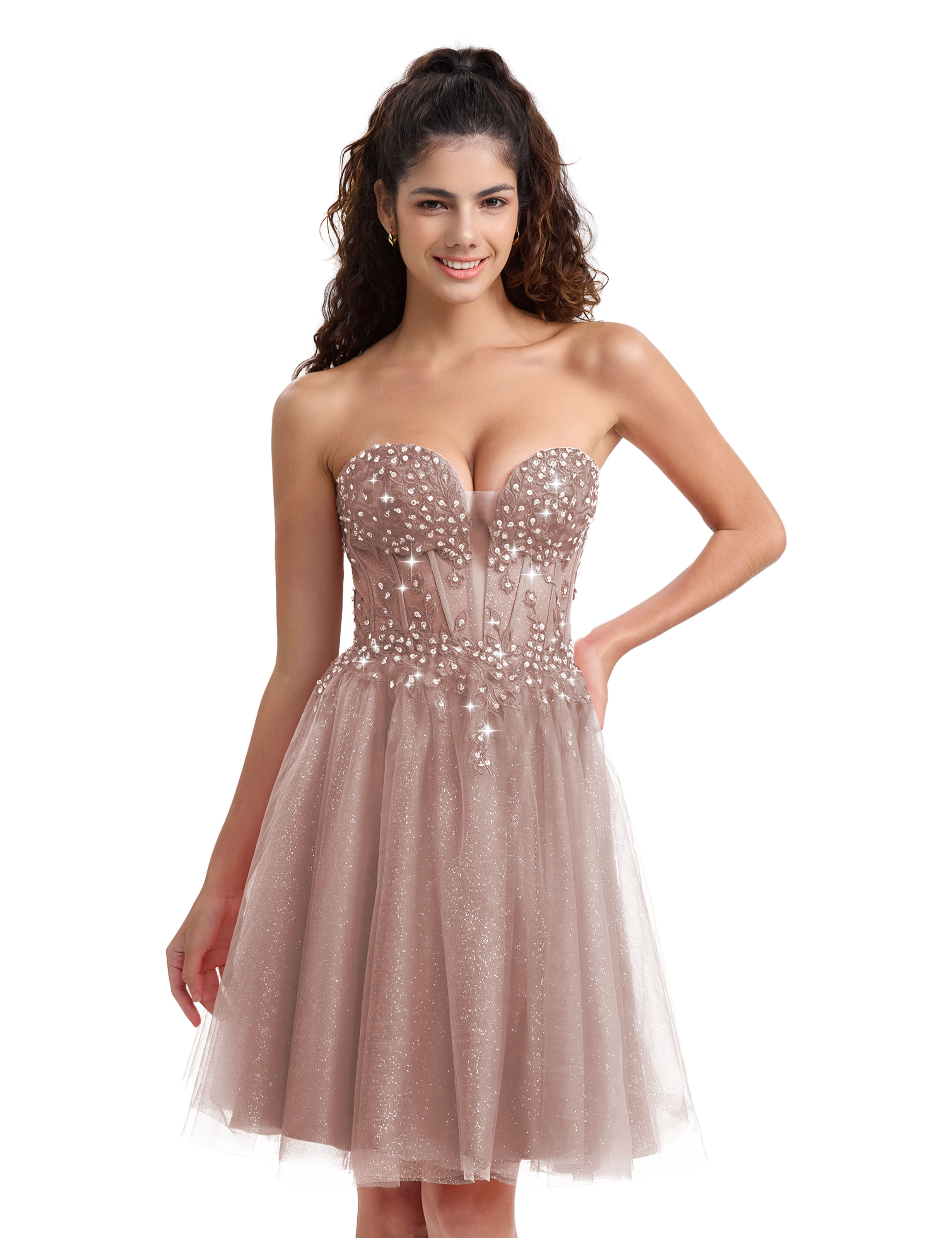 A-line Sweetheart Tulle Lace Appliques Homecoming Dress #HC2604033