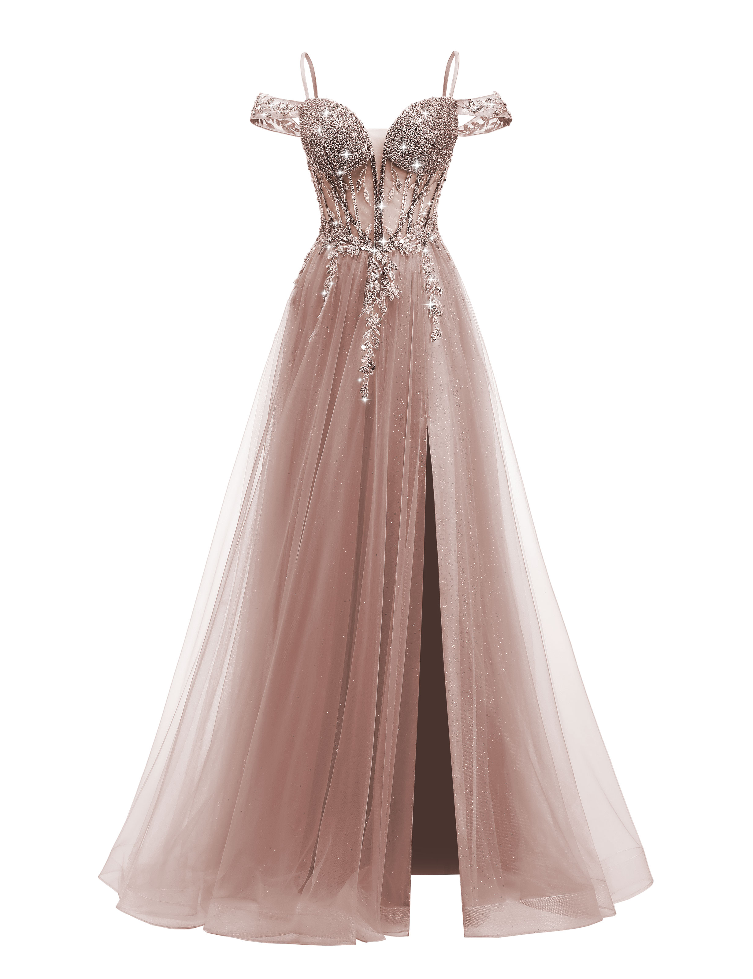 A-line Sweetheart Beaded Sparkly Tulle Lace Appliques Prom Dress #PR2510005