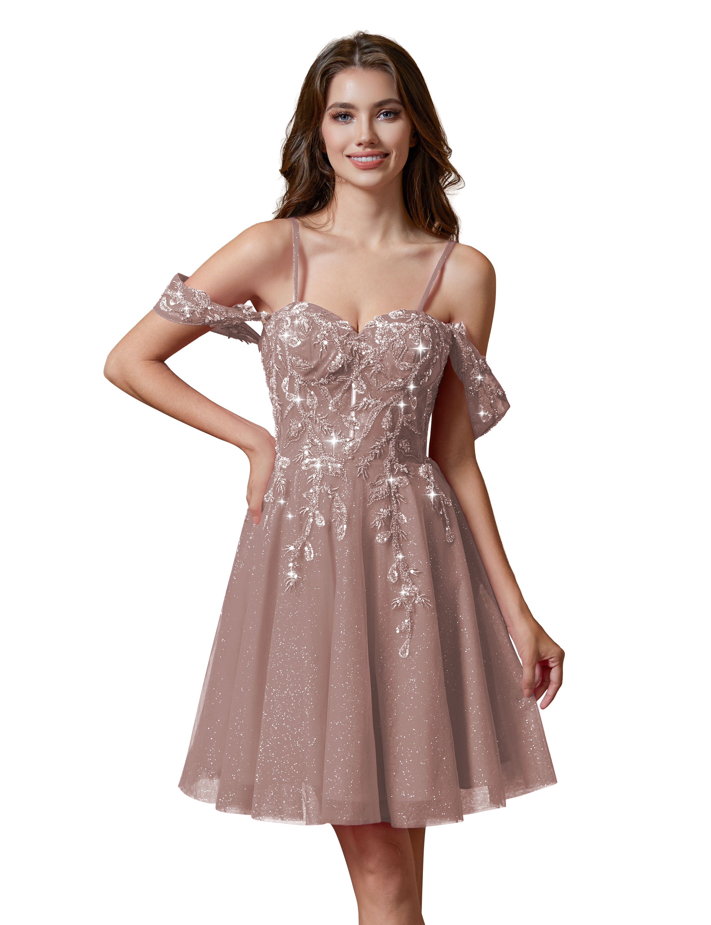 A-line Spaghetti Straps Lace Applique Cocktail Party Homecoming Dress #HC2401237