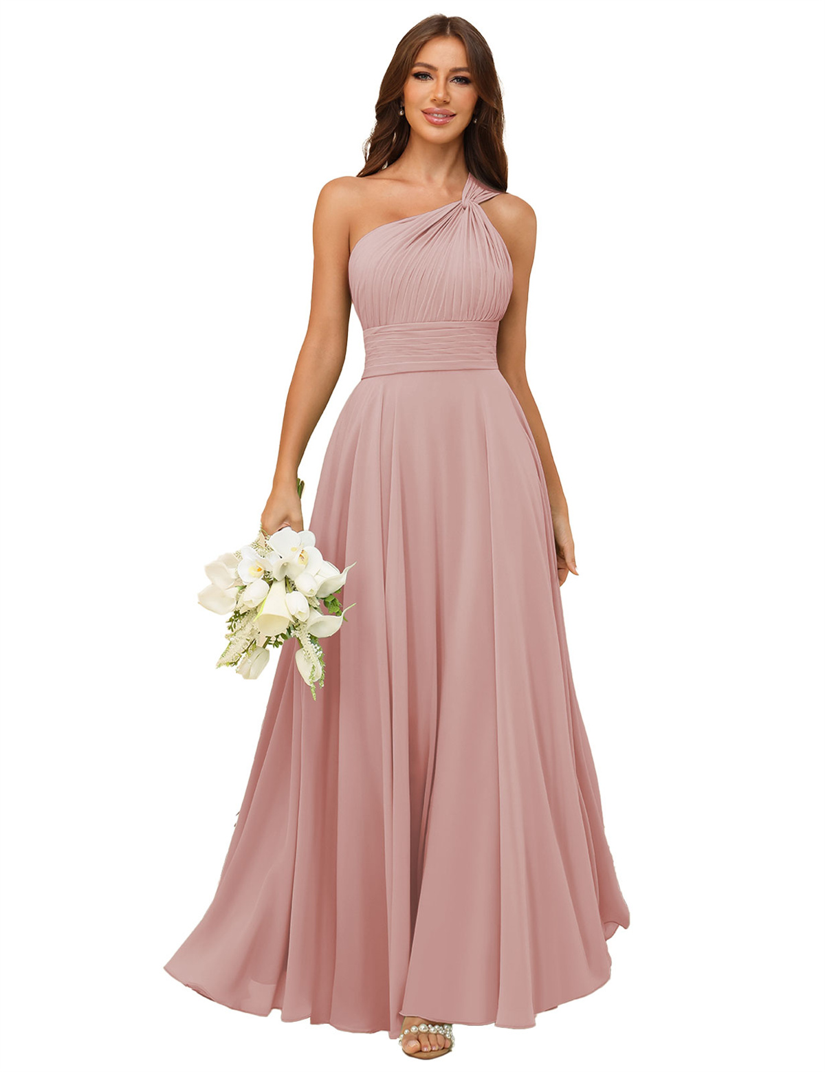 A-line One Shoulder Chiffon Bridesmaid Dress #BM2503027