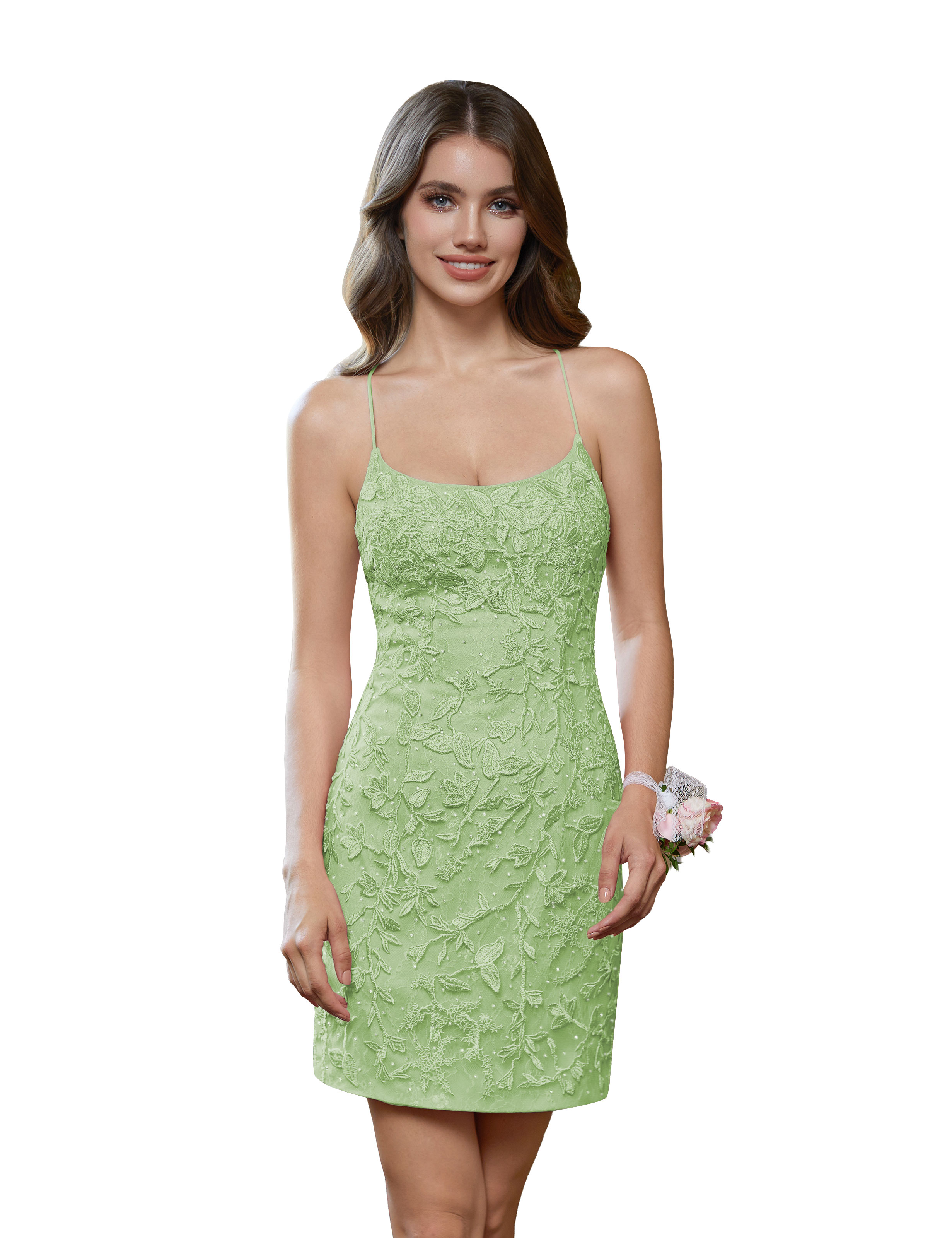 Tight Spaghetti Straps Lace Appliques Cocktail Party Homecoming Dress #HC2402362