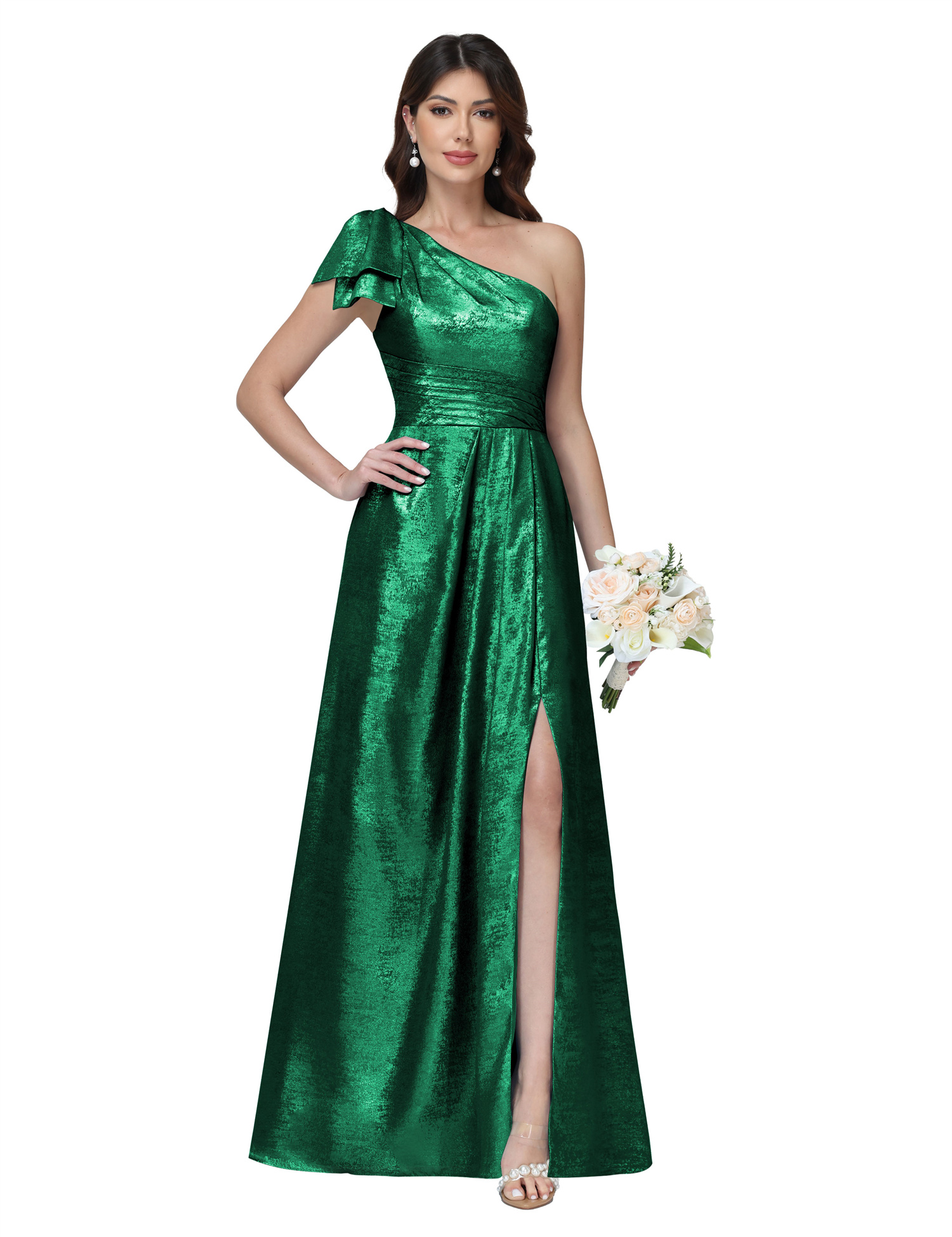 A-line One Shoulder Lace Up Sleeveless Silt Bridesmaid Dress #BM2512052