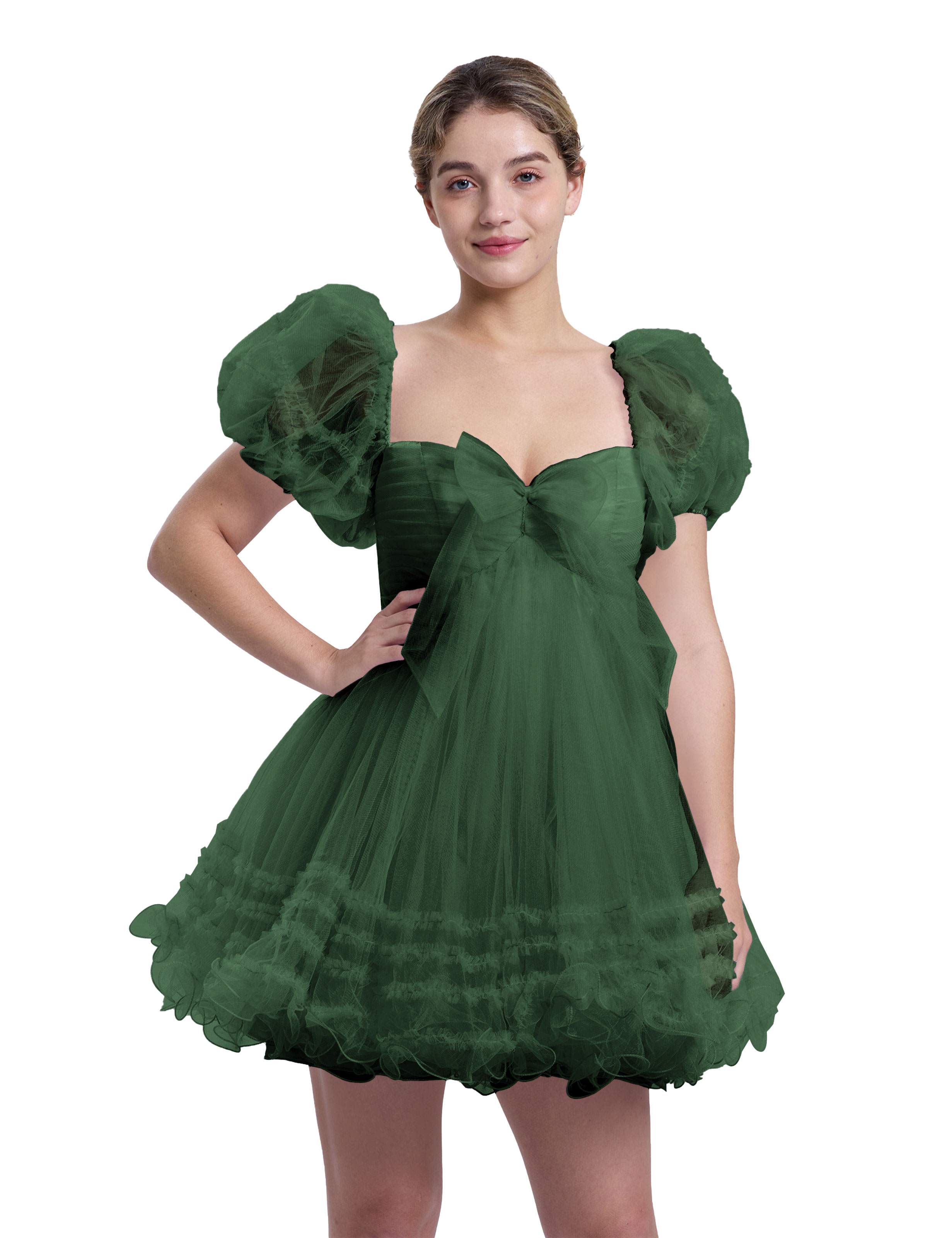 A-line Sweetheart Ruffles Tulle Puffy Sleeves Homecoming Dress #HC2401063