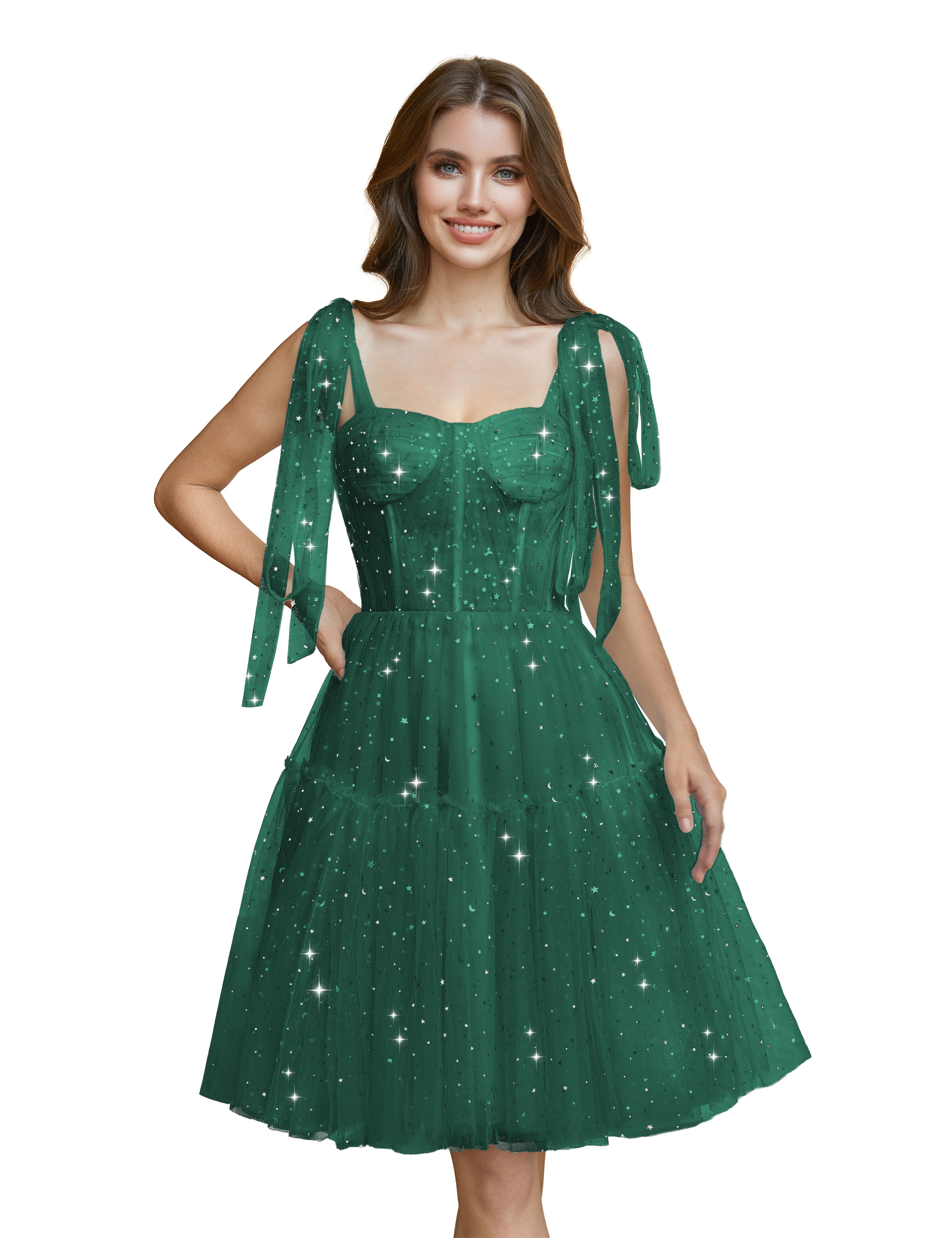 Sparkly Tulle Spaghetti Straps Cocktail Party Gown Sequin Homecoming Dress #HC2401765