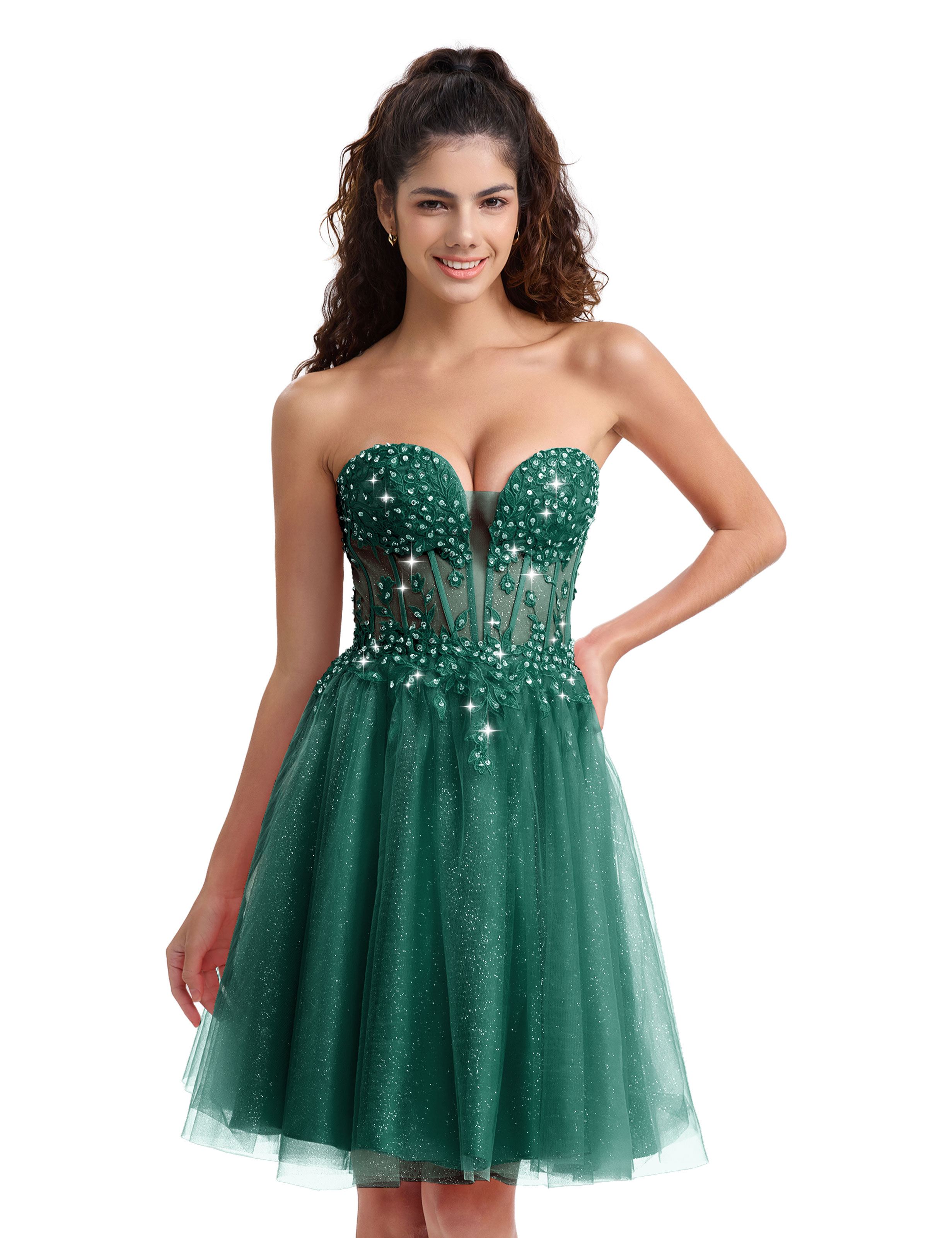 A-line Sweetheart Tulle Lace Appliques Homecoming Dress #HC2604033