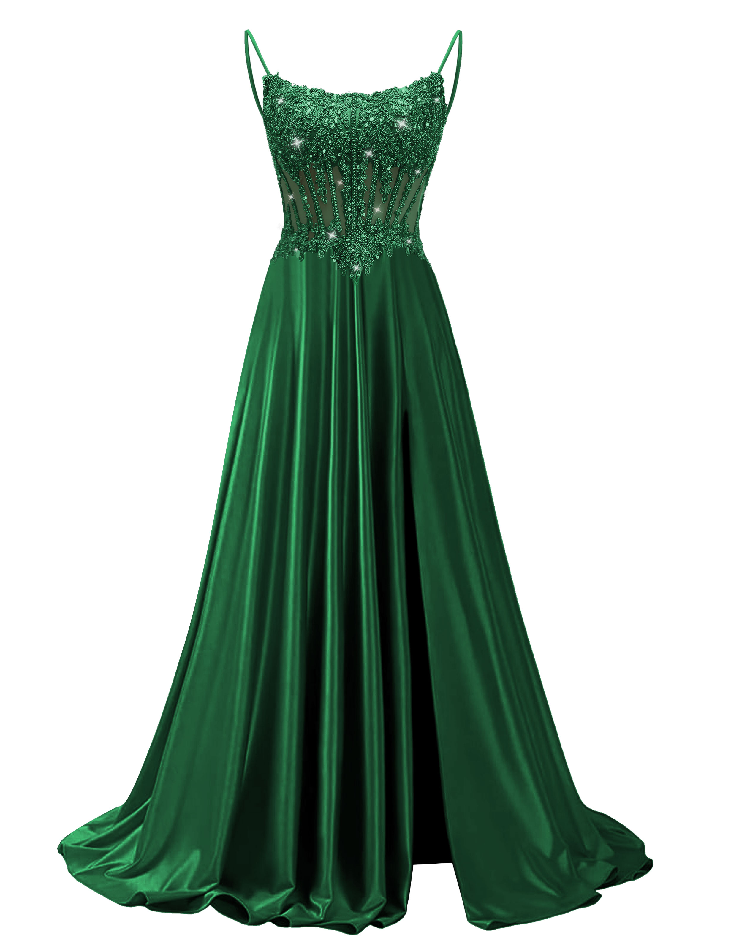 Mermaid Spaghetti Straps Satin Beaded Sequin Pleated Slit Prom Dress #PR2510011