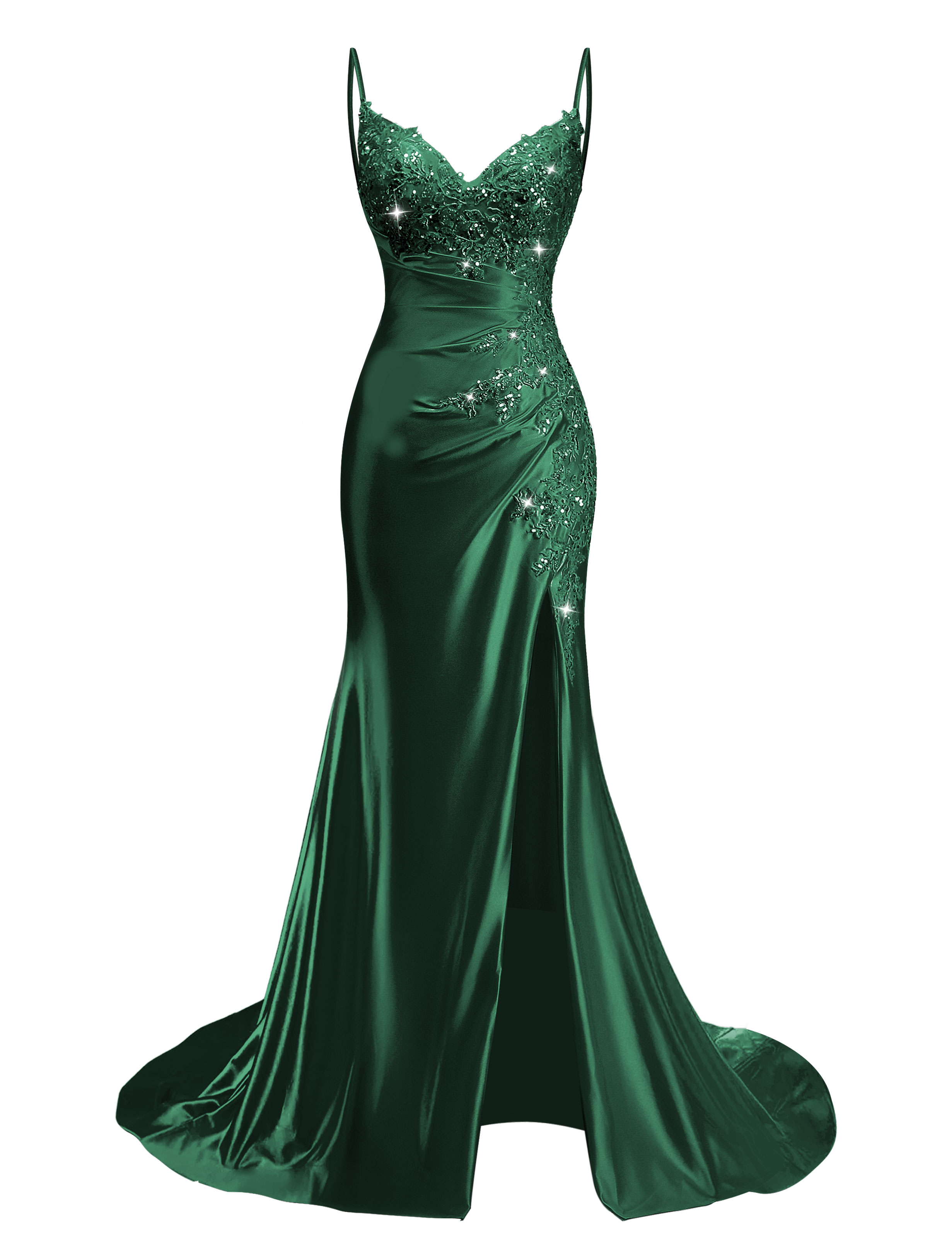 Mermaid V-neck Spaghetti Straps Beaded Lace Appliques Prom Dress #PR2510012