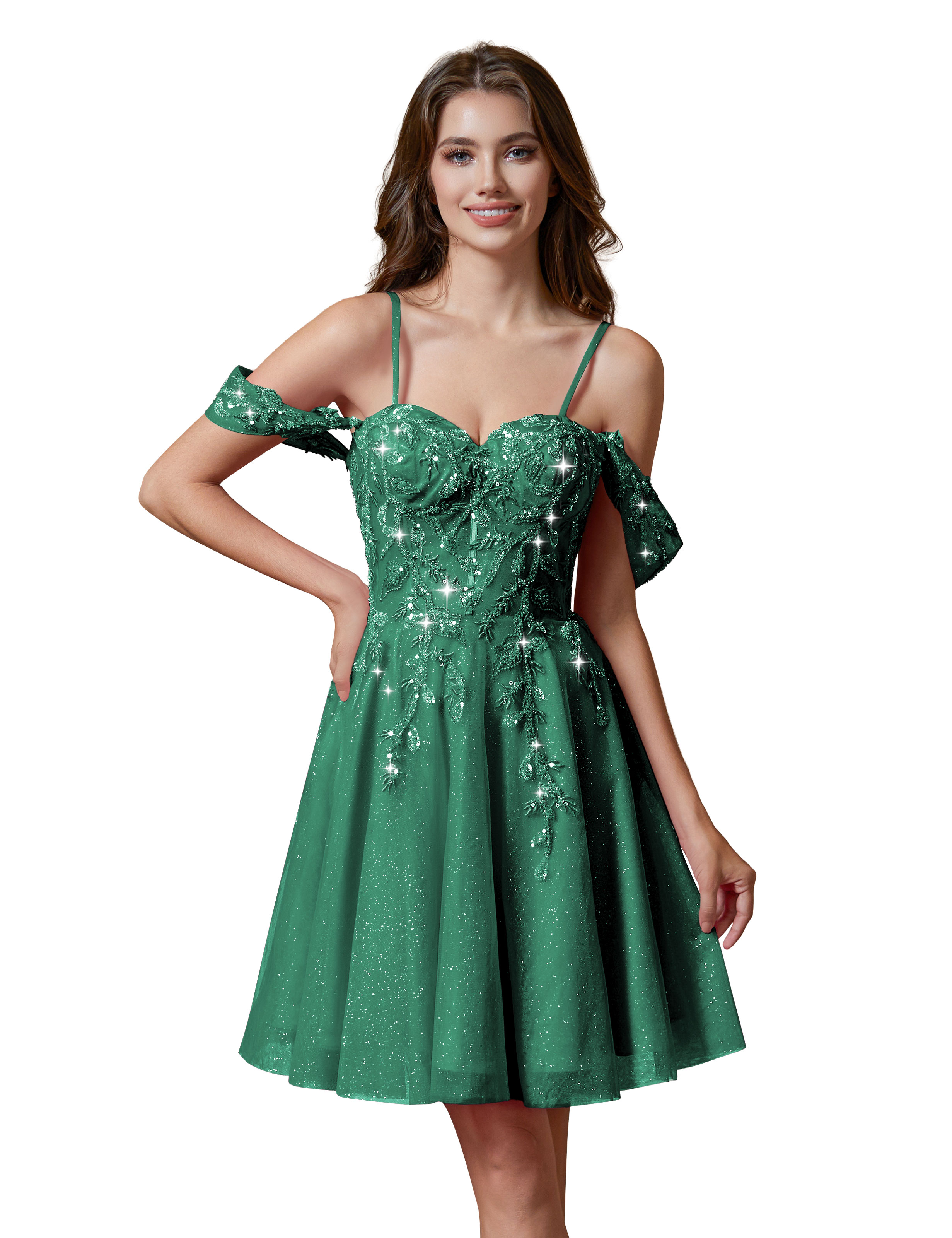 A-line Spaghetti Straps Lace Applique Cocktail Party Homecoming Dress #HC2401237