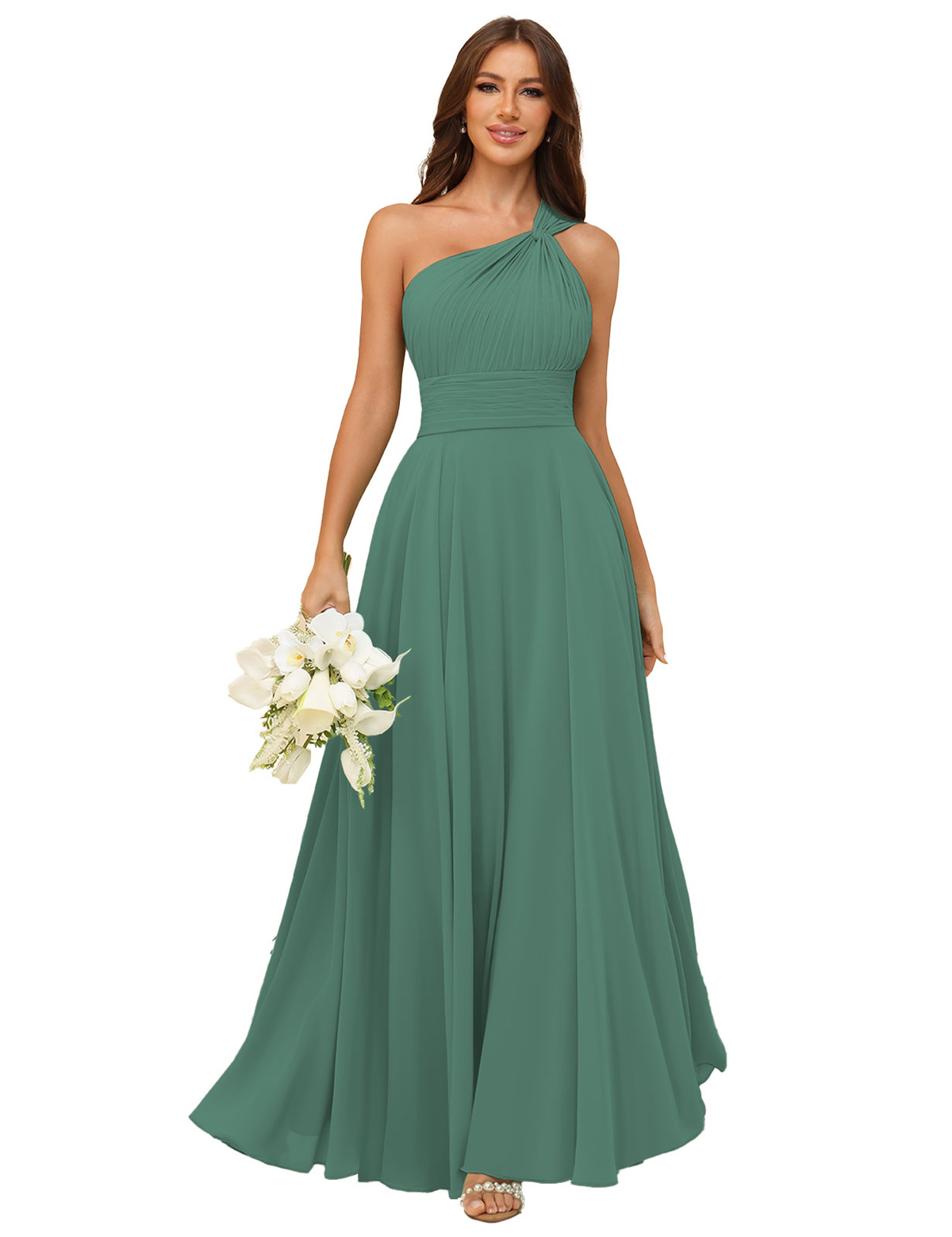 A-line One Shoulder Chiffon Bridesmaid Dress #BM2503027