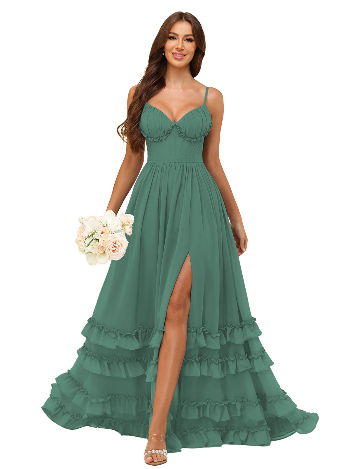 A-line Sweetheart Spaghetti Straps Chiffon Silt Ruffles Bridesmaid Dress #BM2507033