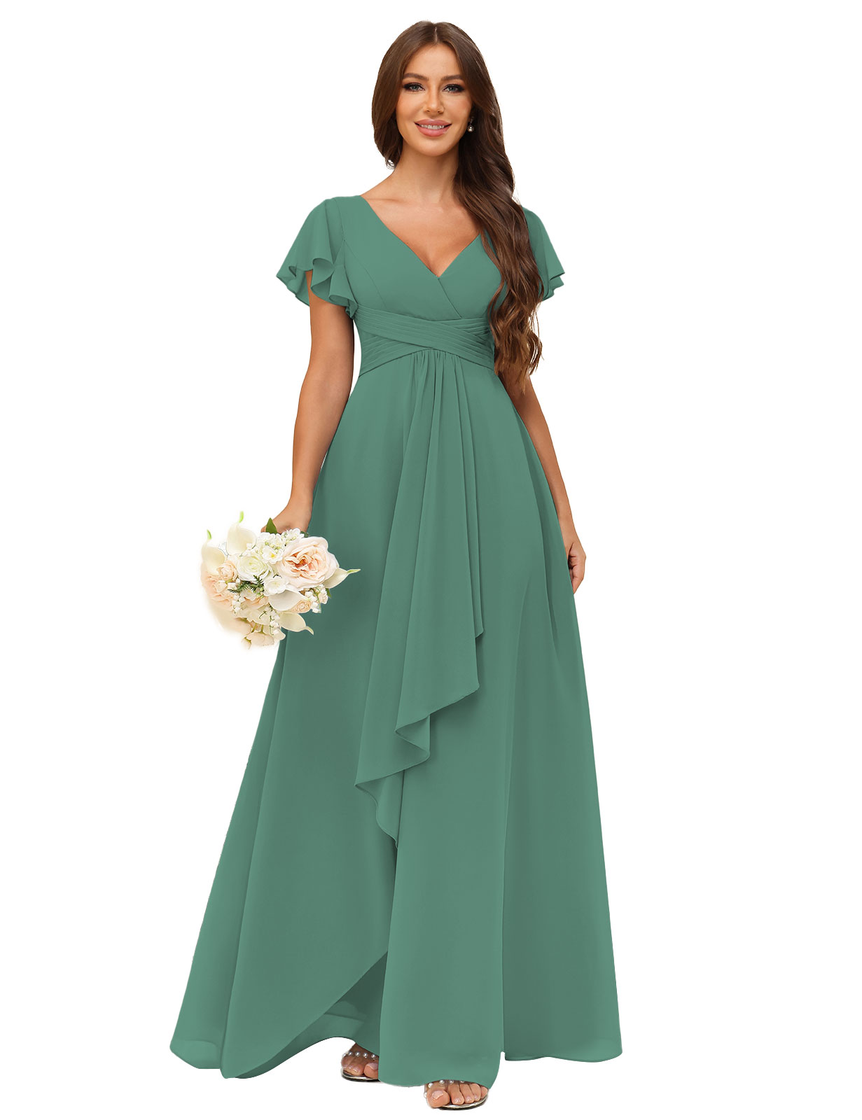A-line V-neck Chiffon Silt Bridesmaid Dress #BM2507217