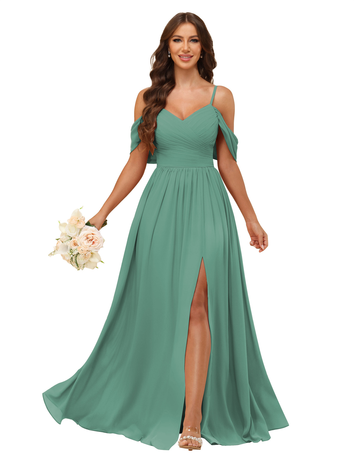 A-line V-neck Spaghetti Straps Chiffon Bridesmaid Dress #BM2507135