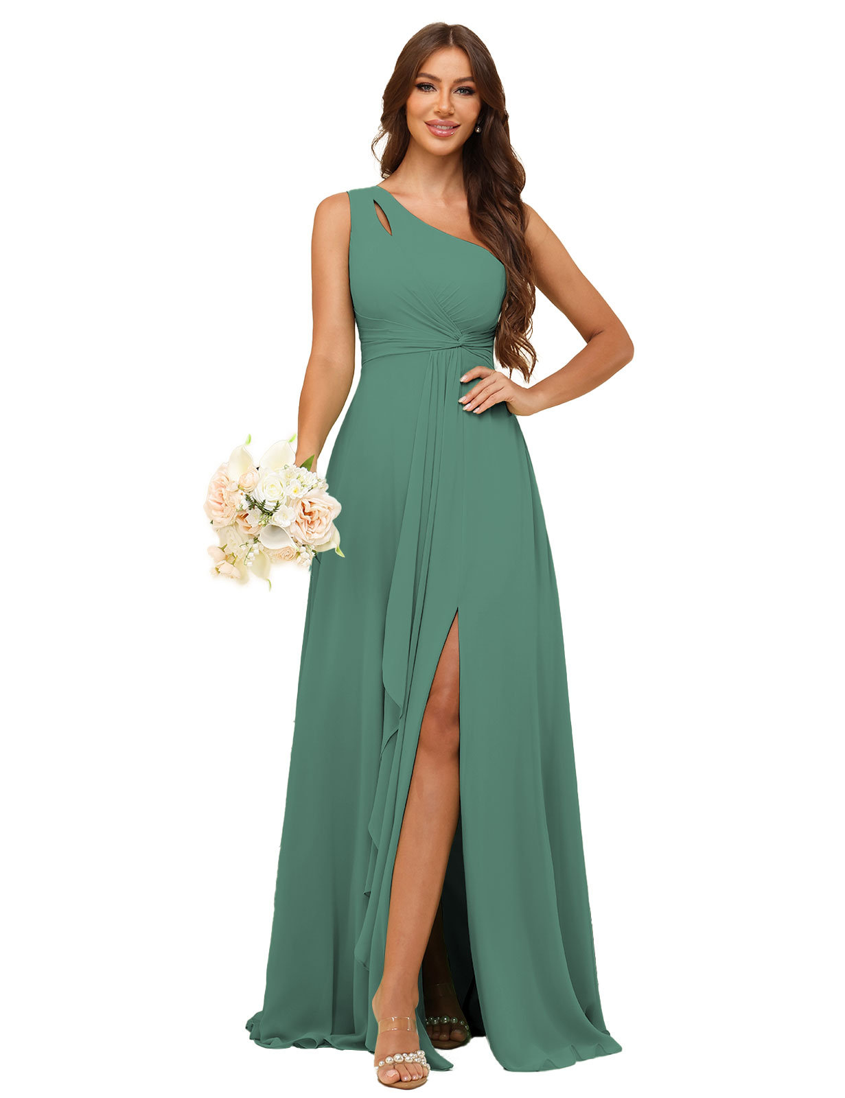 A-line One Shoulder Chiffon Silt Bridesmaid Dress #BM2507131