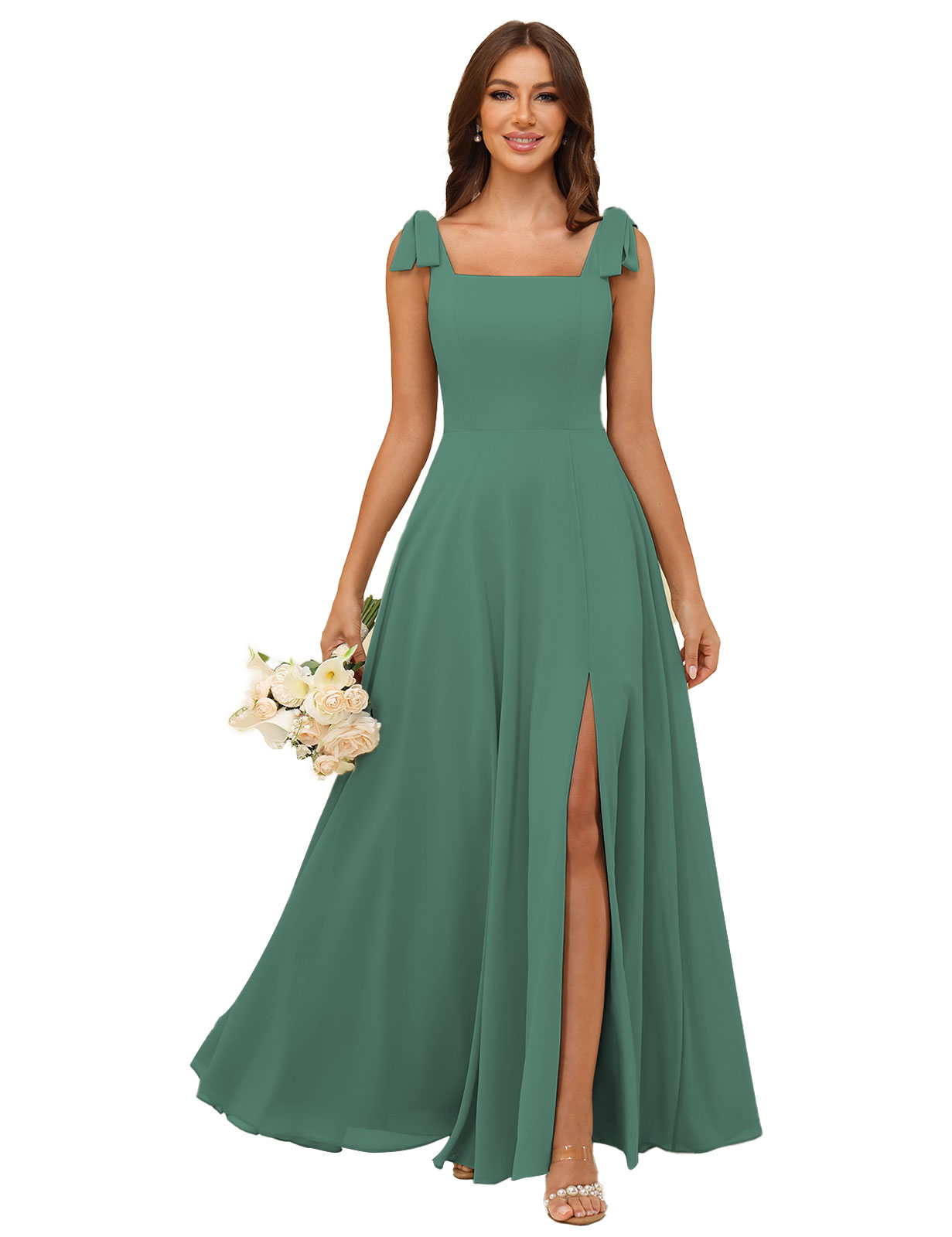 A-line Square Straps Chiffon Silt Bridesmaid Dress #BM2507222