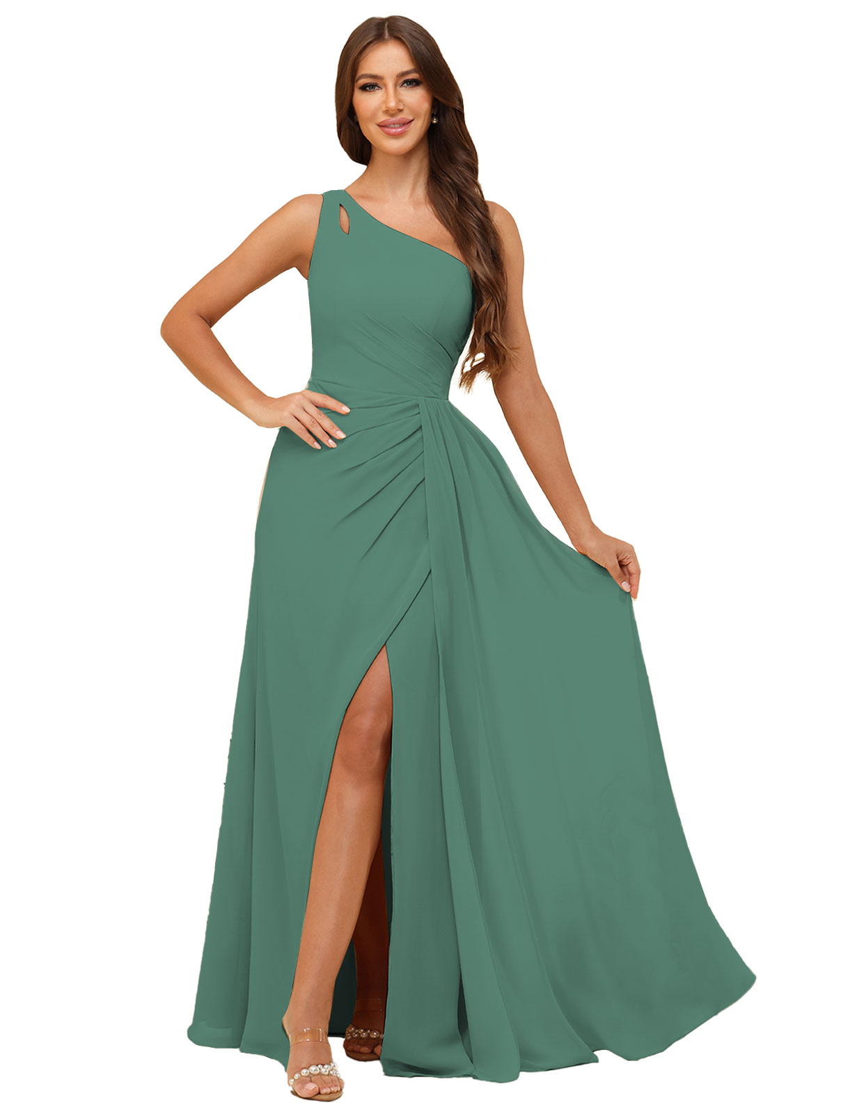 A-line One Shoulder  Silt Chiffon Bridesmaid Dress #BM2503006