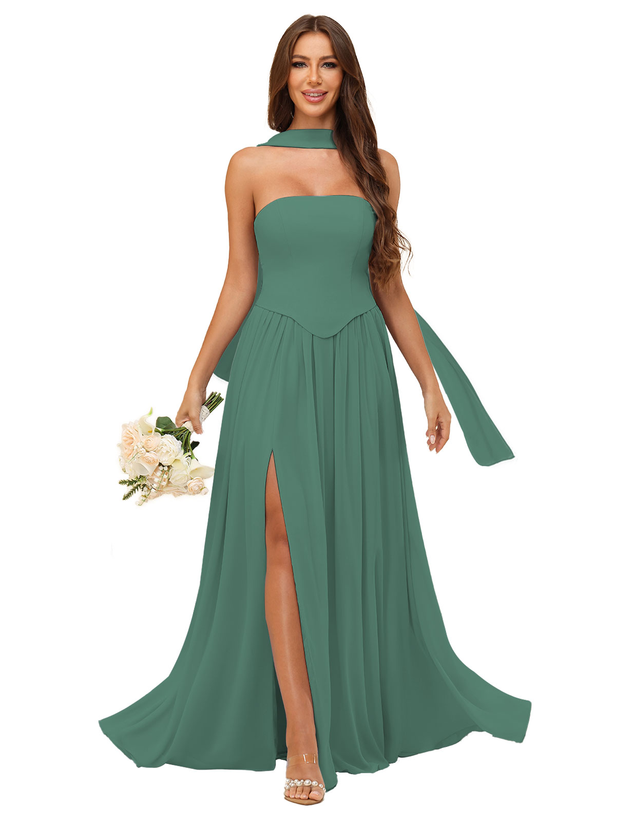 A-line Strapless Chiffon Silt Bridesmaid Dress #BM2507038