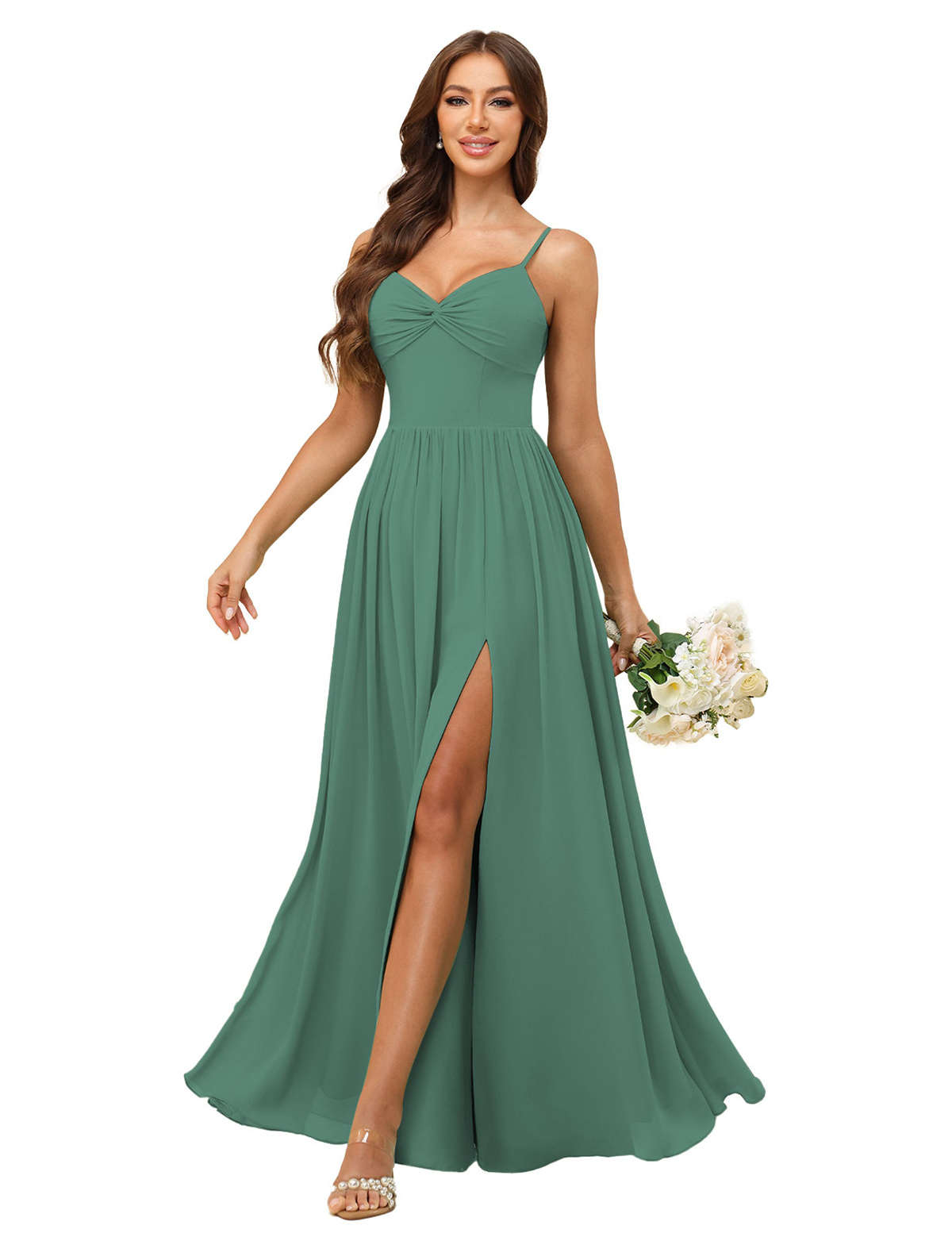 A-line Sweetheart Spaghetti Straps Chiffon Slit Bridesmaid Dress #BM2504082