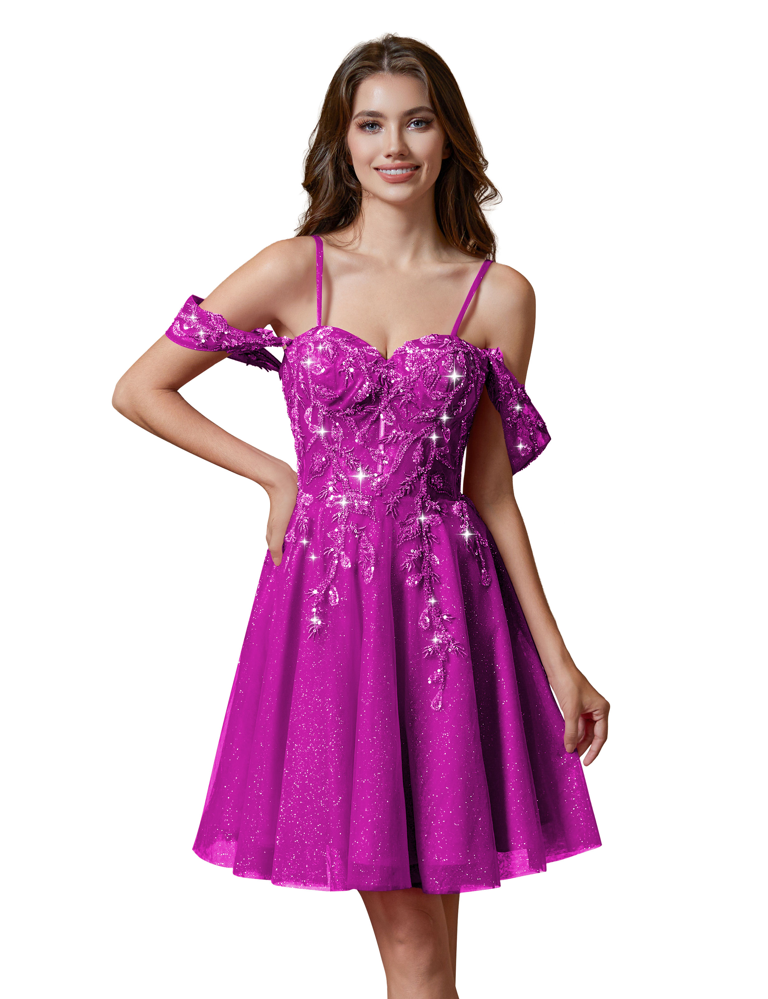 A-line Spaghetti Straps Lace Applique Cocktail Party Homecoming Dress #HC2401237