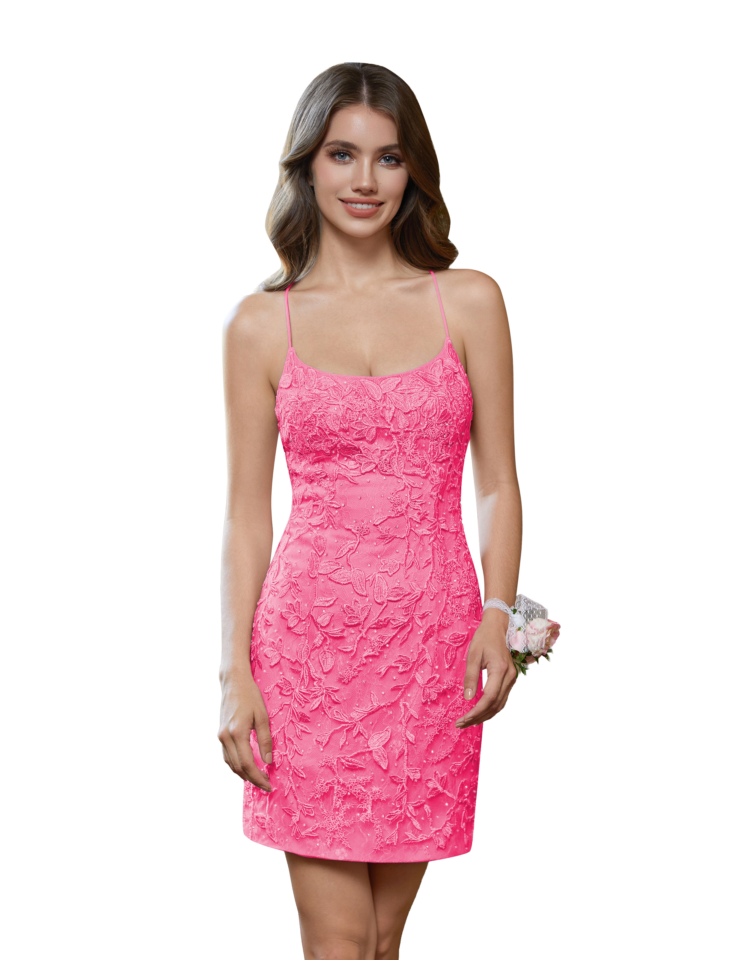 Tight Spaghetti Straps Lace Appliques Cocktail Party Homecoming Dress #HC2402362