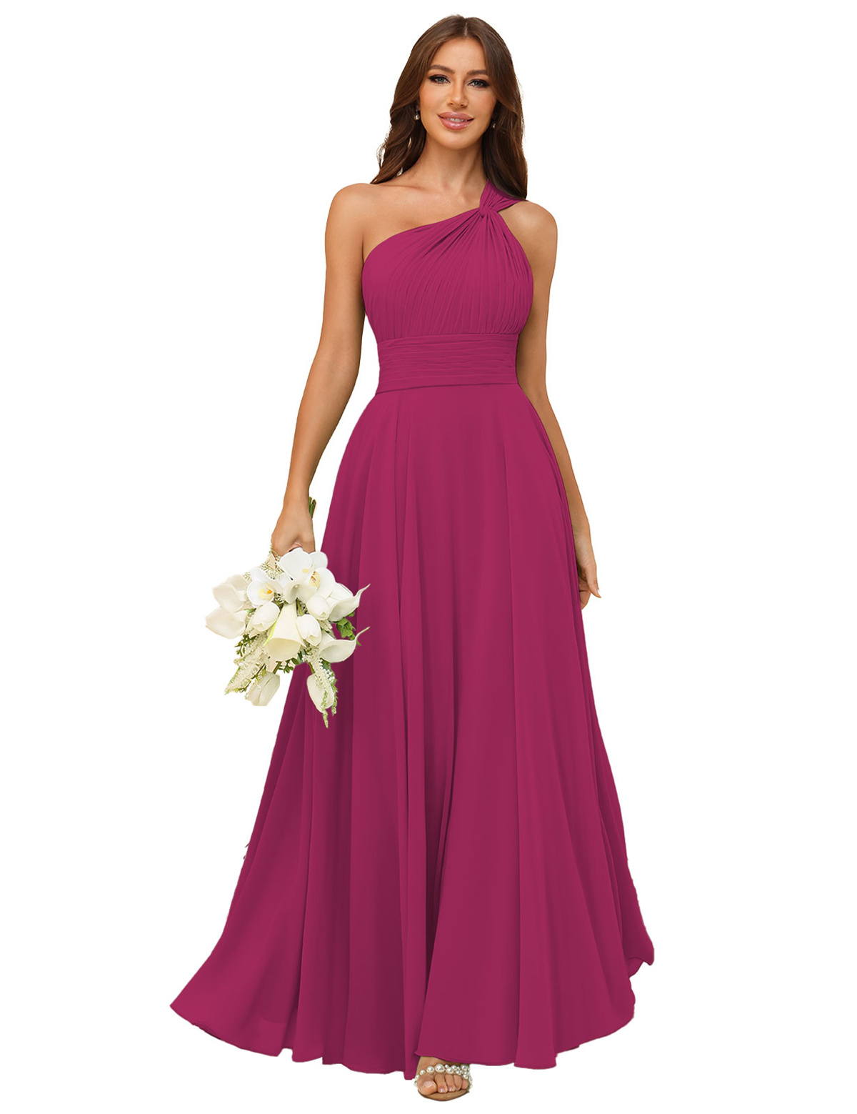 A-line One Shoulder Chiffon Bridesmaid Dress #BM2503027