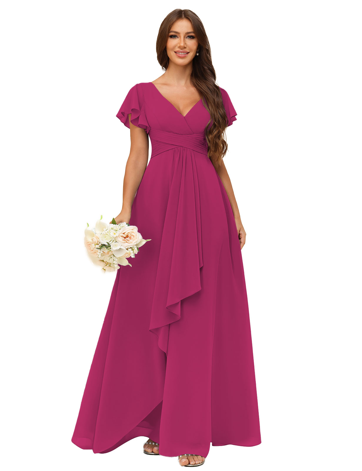 A-line V-neck Chiffon Silt Bridesmaid Dress #BM2507217