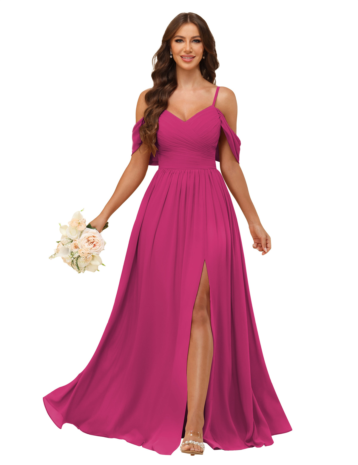 A-line V-neck Spaghetti Straps Chiffon Bridesmaid Dress #BM2507135