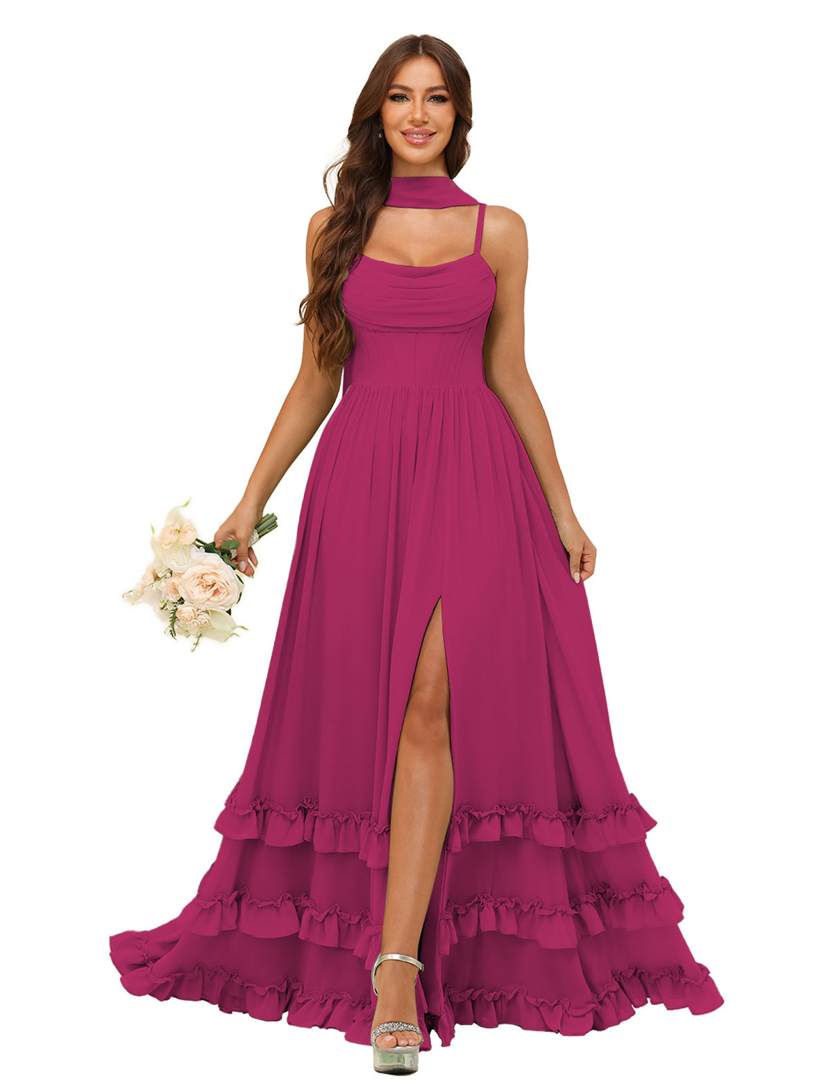 A-line Strapless Chiffon Ruffles Bridesmaid Dress #BM2507130